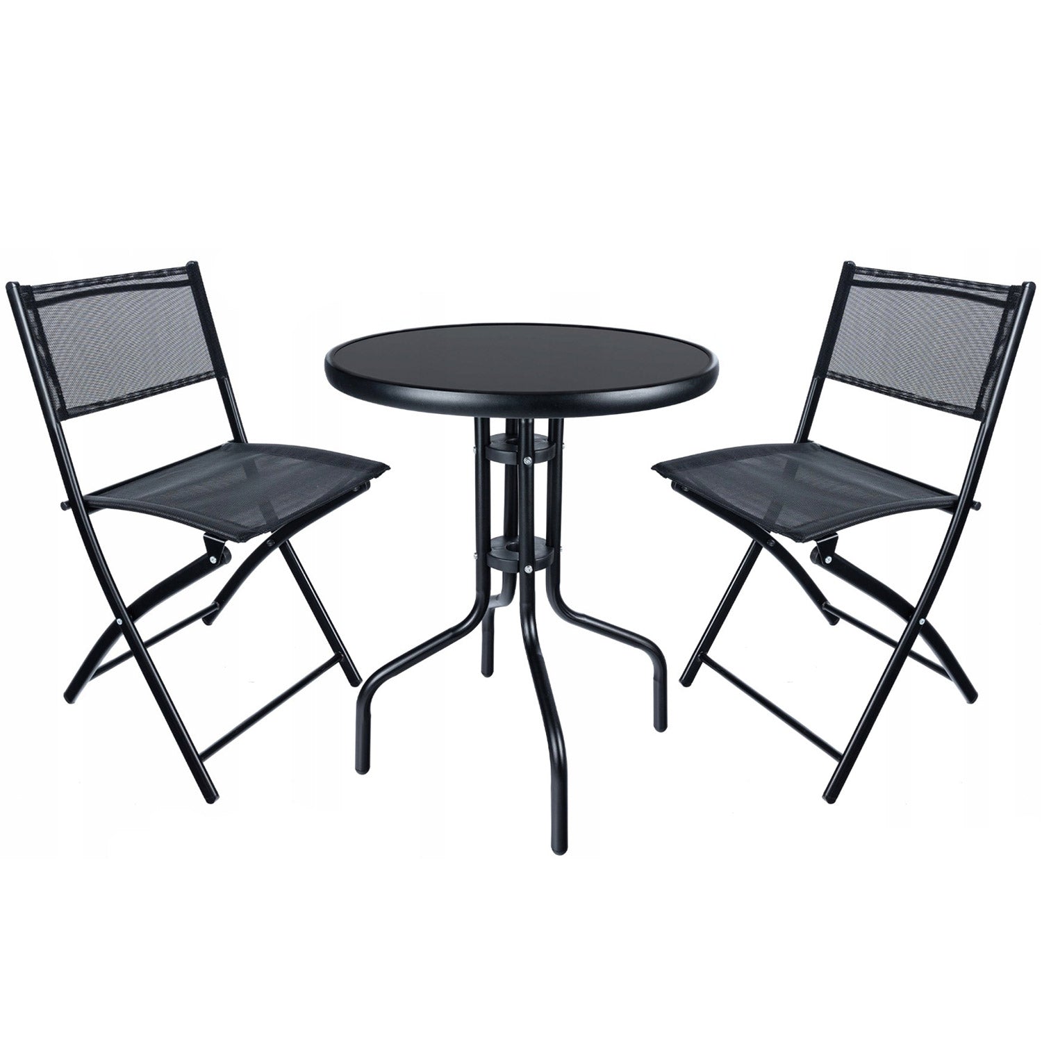 Set mobilier gradina Oneiro, 2 scaune pliabile, 1 masa, negru