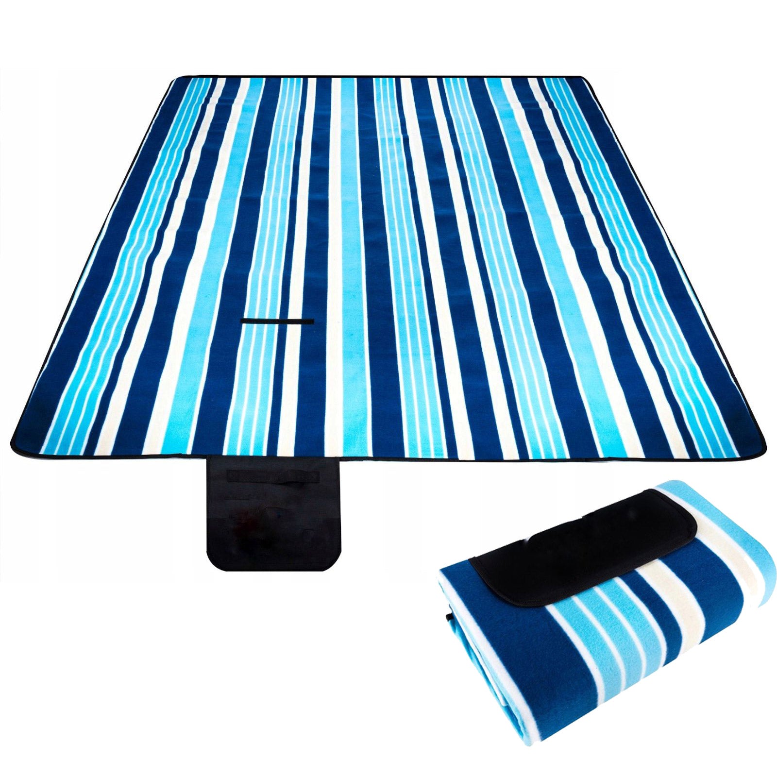 Patura pentru picnic sau plaja, cu folie izolatoare si maner, 200x200cm, alb albastru
