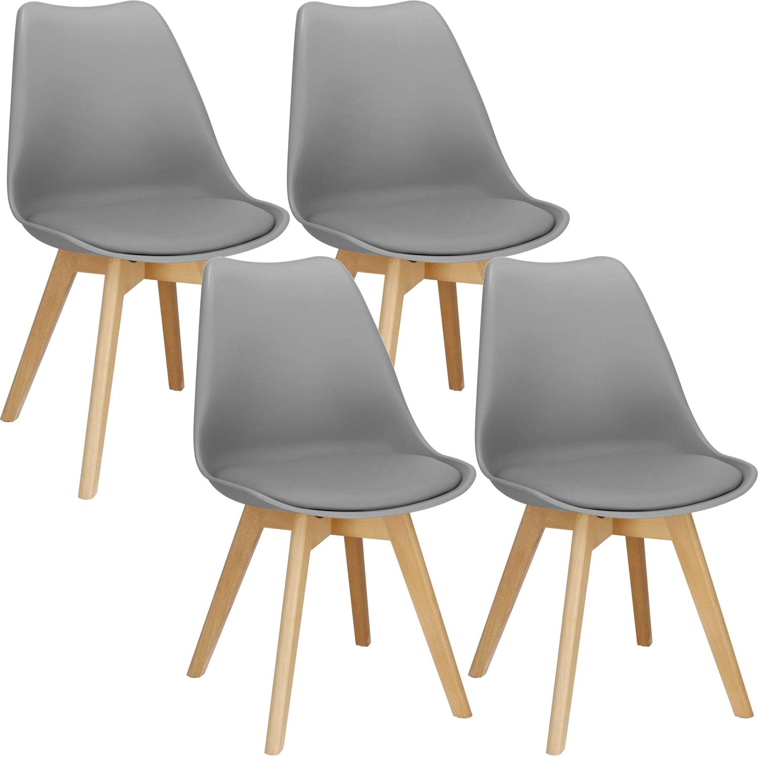 Set 4 scaune dining Verdhe pentru bucatarie cu perna tapitata cu piele ecologica, 49x82cm, gri