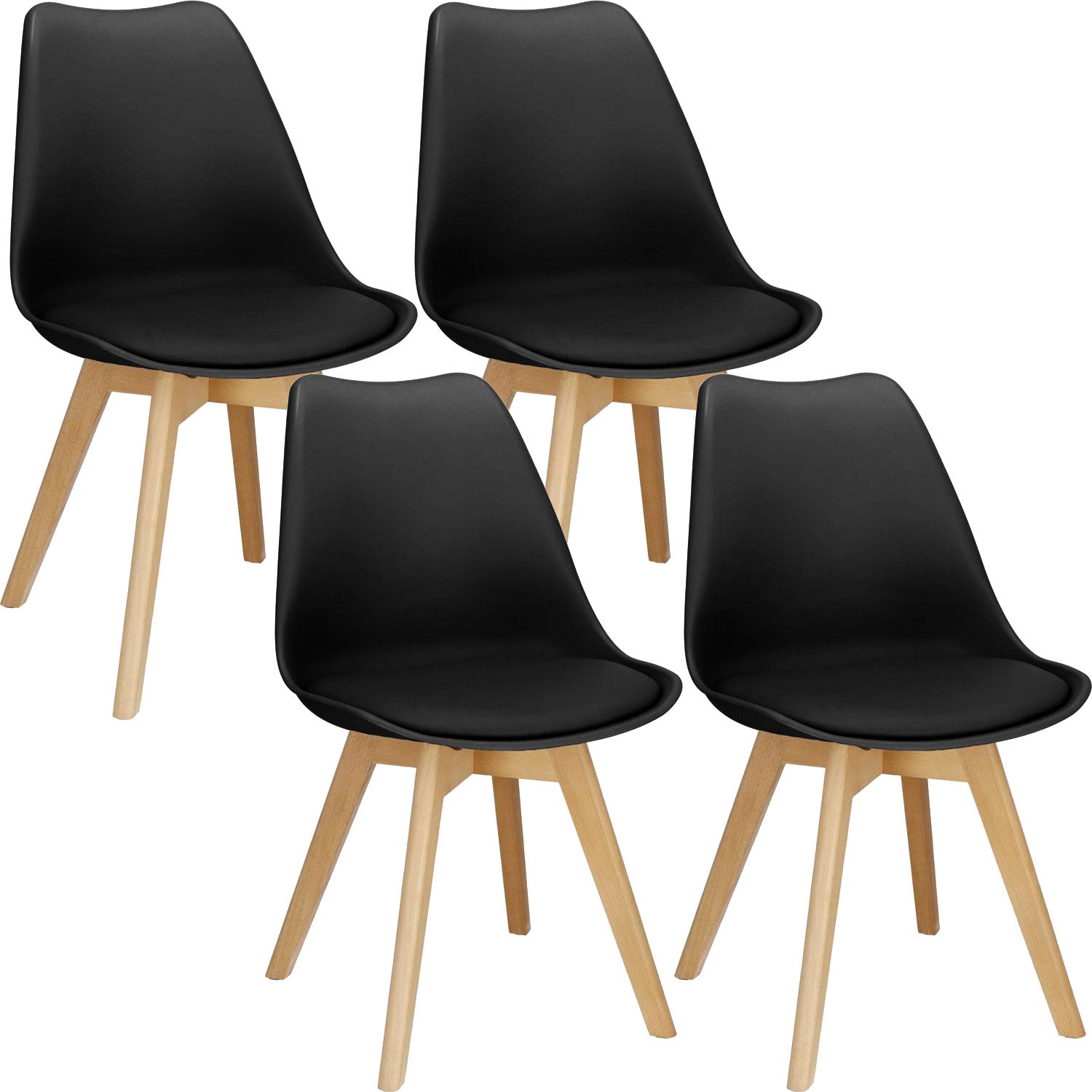 Set 4 scaune dining Verdhe pentru bucatarie cu perna tapitata cu piele ecologica, 44x82cm, negru