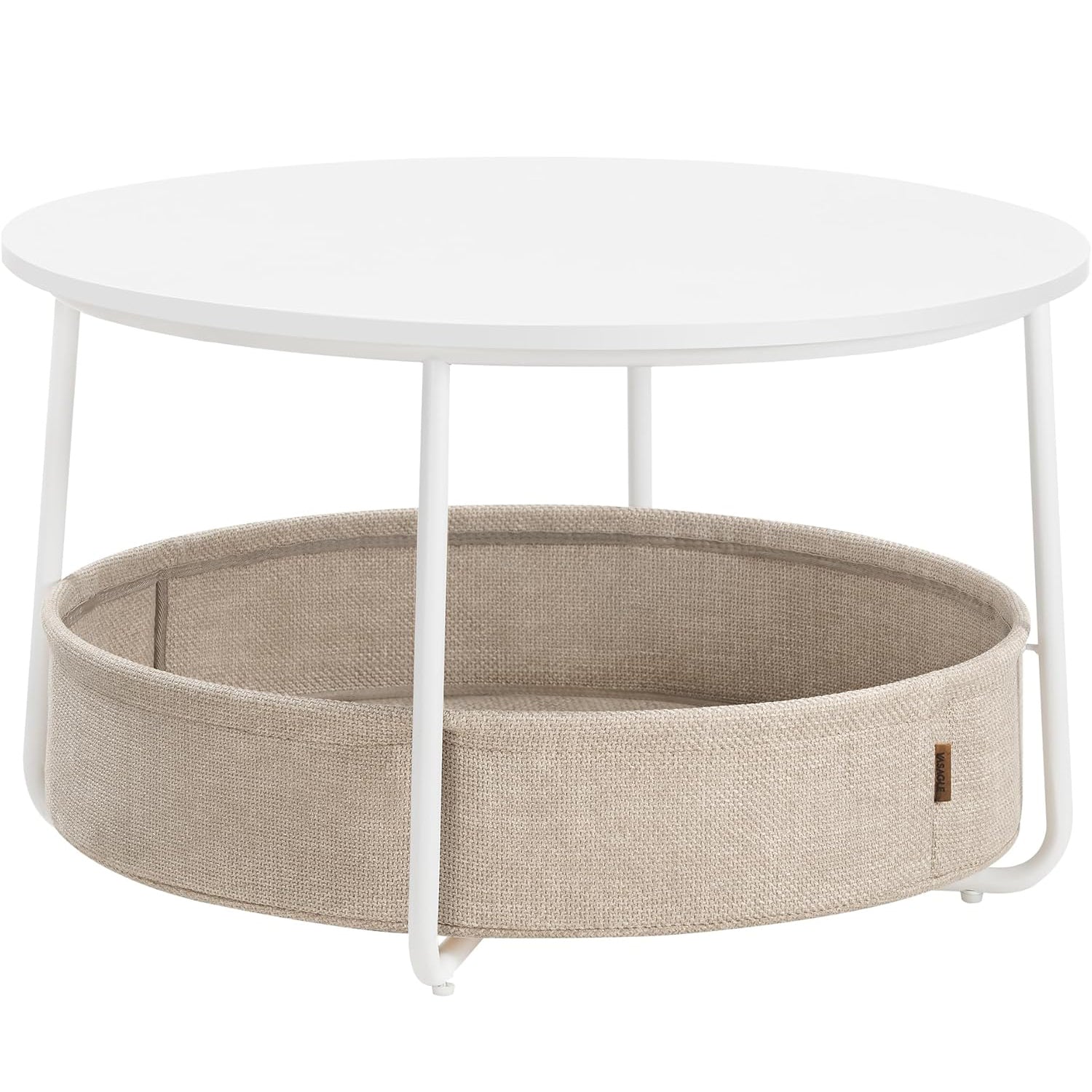 VASAGLE Masuta de cafea rotunda cu cos de stofa, stil modern, 45x75cm, alb cu bej
