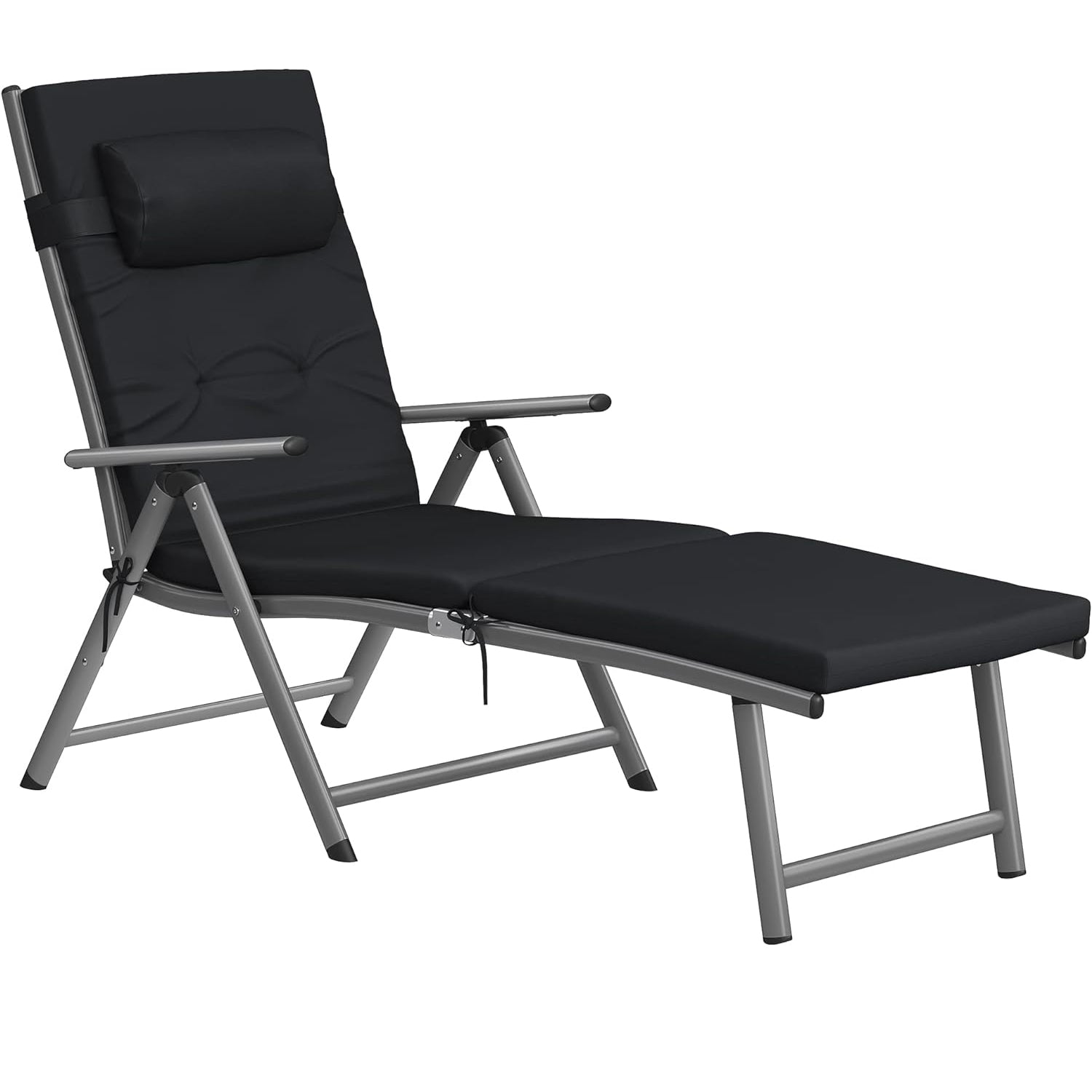 SONGMICS Sezlong pliabil, cu saltea groasa si tetiera, spatar reglabil, maxim 150kg, 183x60x39cm, negru