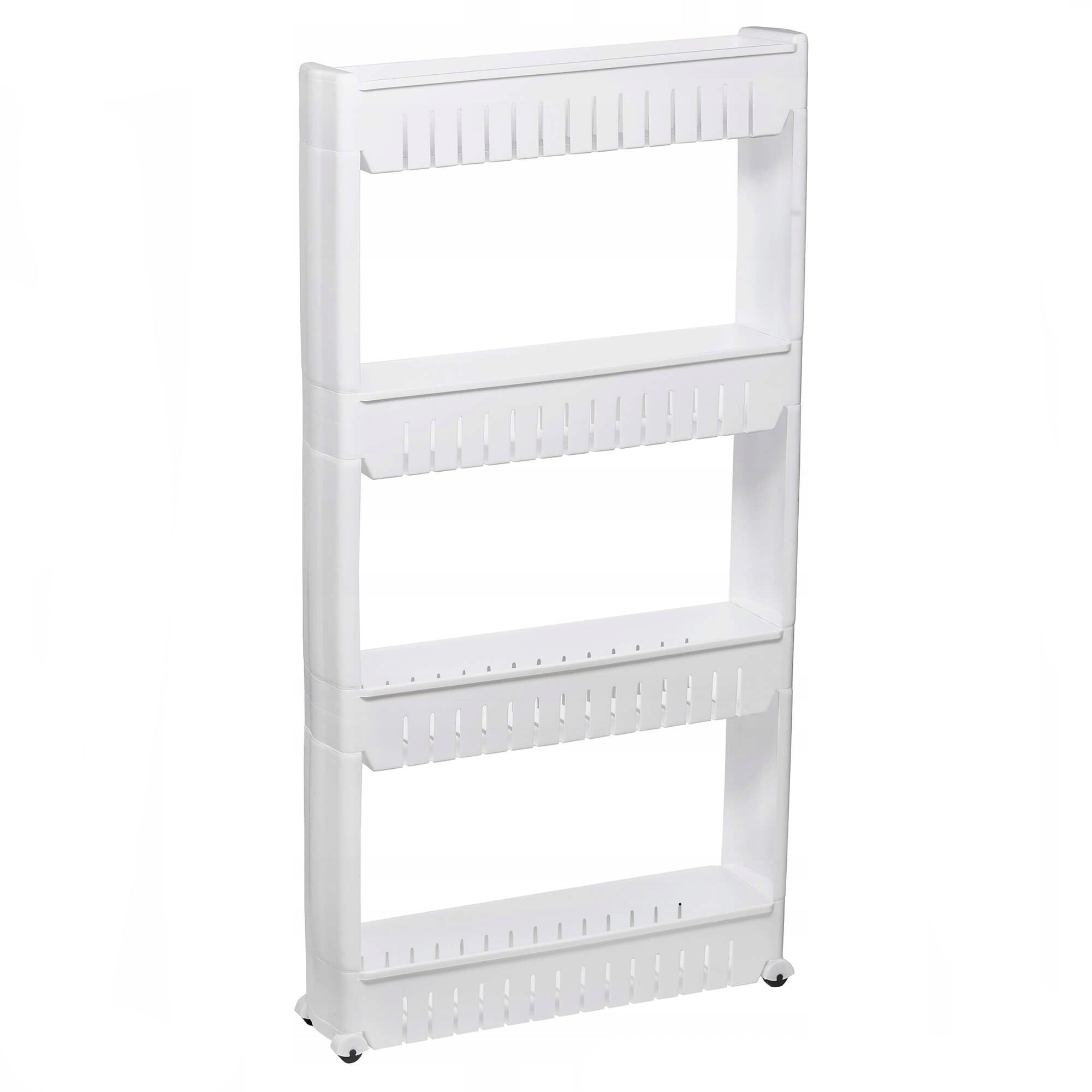 Sistem rafturi de depozitare Sersimo HA111 cu roti pentru bucatarie sau baie cu 4 polite, alb