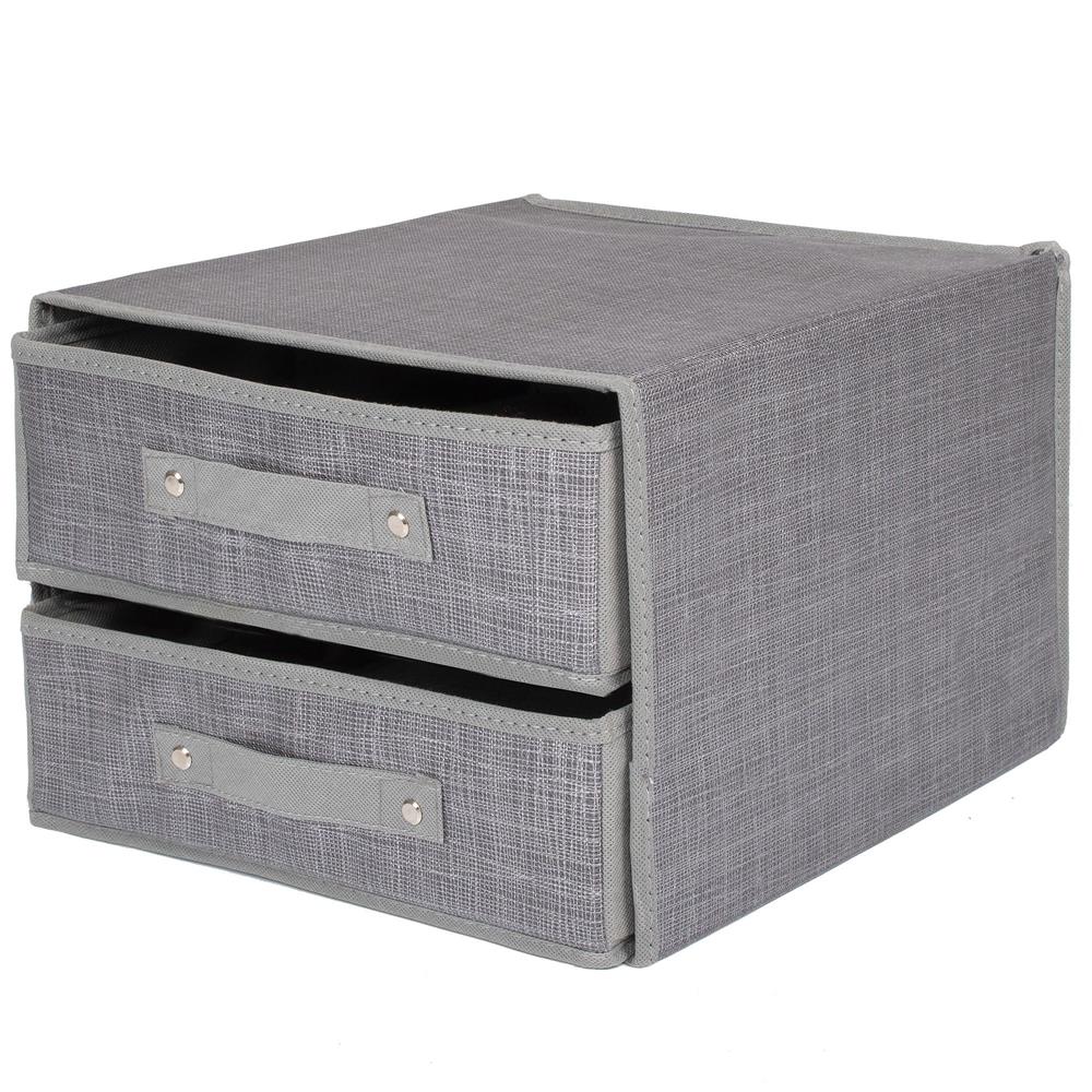 Organizator dulap tip lada cu 2 sertare, Sersimo, textil, gri