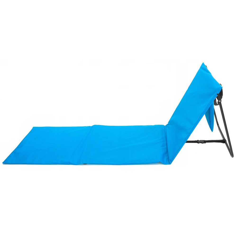 Sezlong de plaja pliabil, spatar cu cadru metalic, reglabil, 150x47x48 cm, albastru