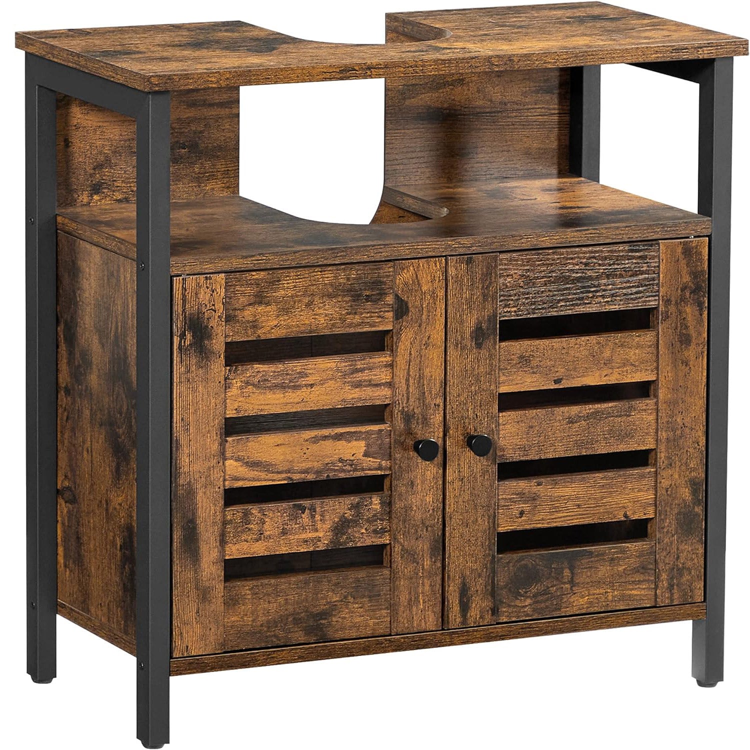 VASAGLE Dulap baie baza lavoar, cu 2 usi, 2 rafturi, 60x30x60 cm, maro rustic