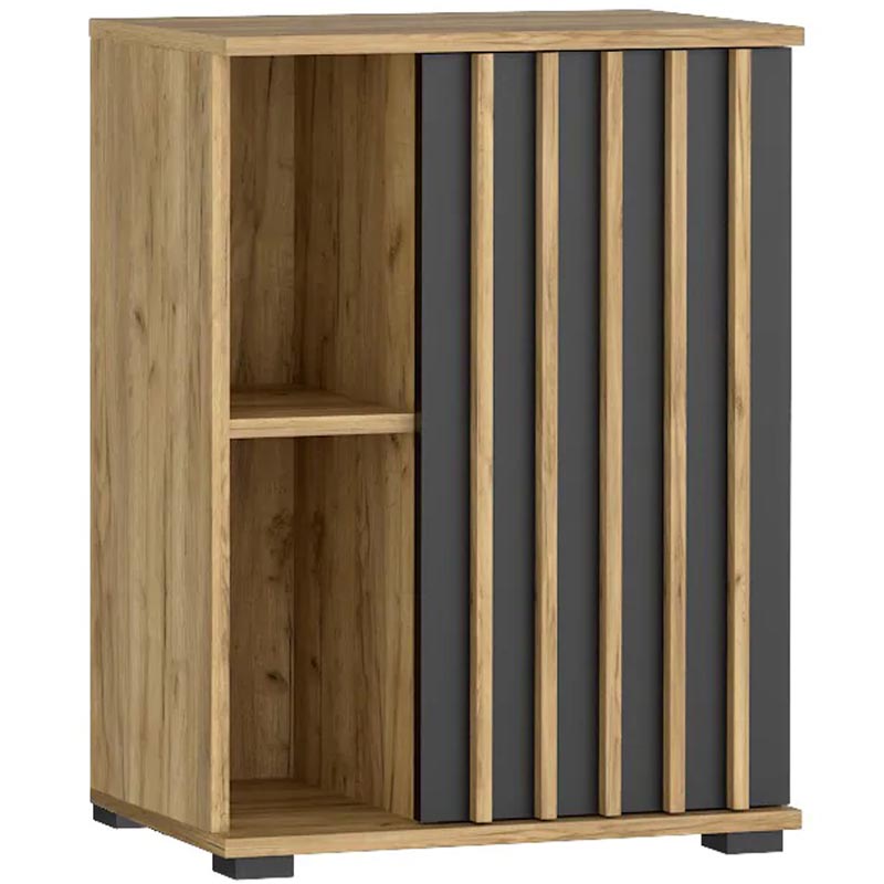 Comoda Montana 60 1D cu usa si 2 rafturi, 60x37x80 cm, craft si negru