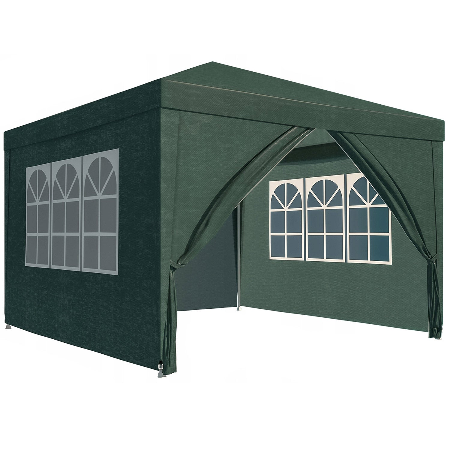 Cort pavilion de gradina, 300x300 cm, cu 4 pereti laterali cu ferestre, impermeabil cu rezistenta UV, verde