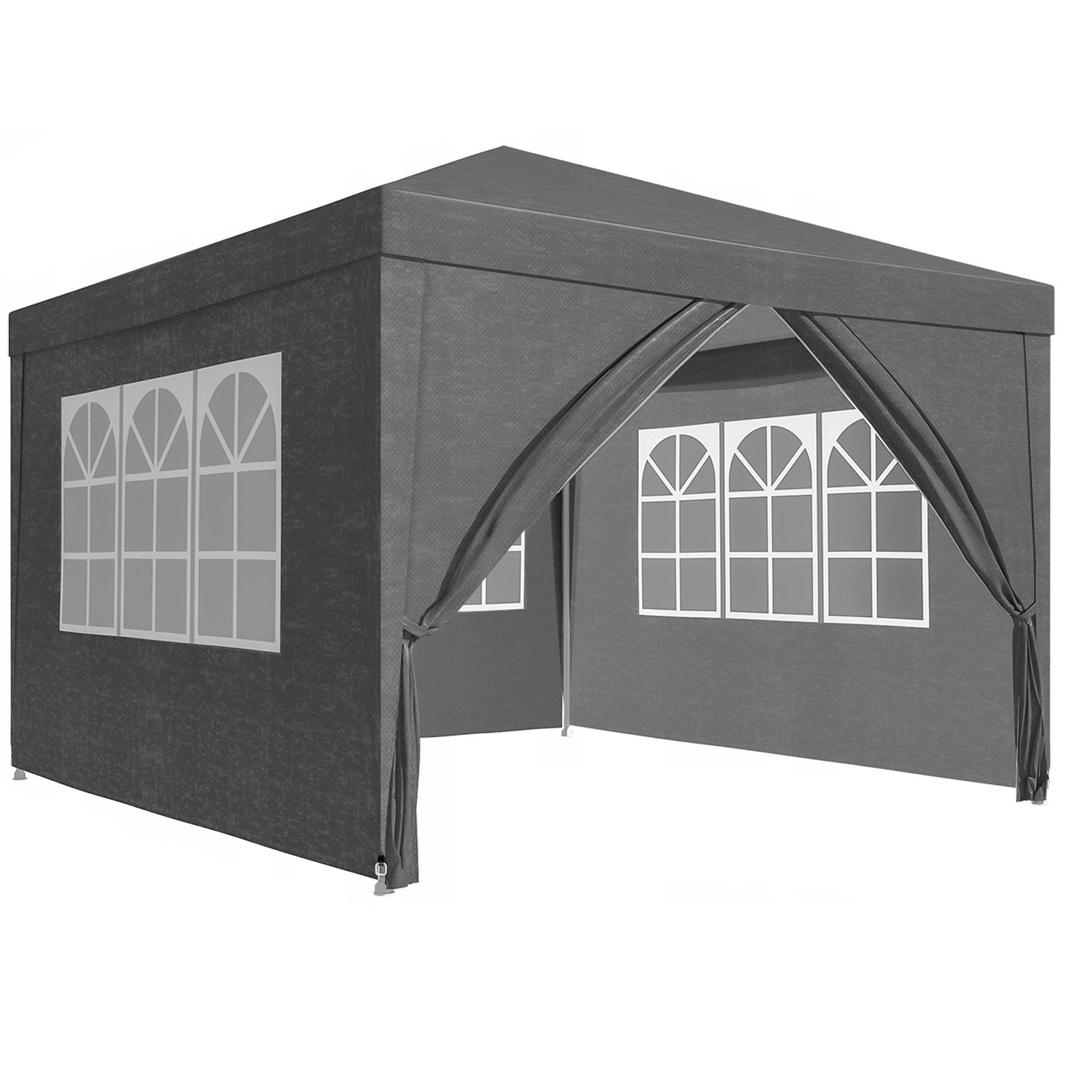 Cort pavilion de gradina, 300x300 cm, cu 4 pereti laterali cu ferestre, impermeabil cu rezistenta UV, gri