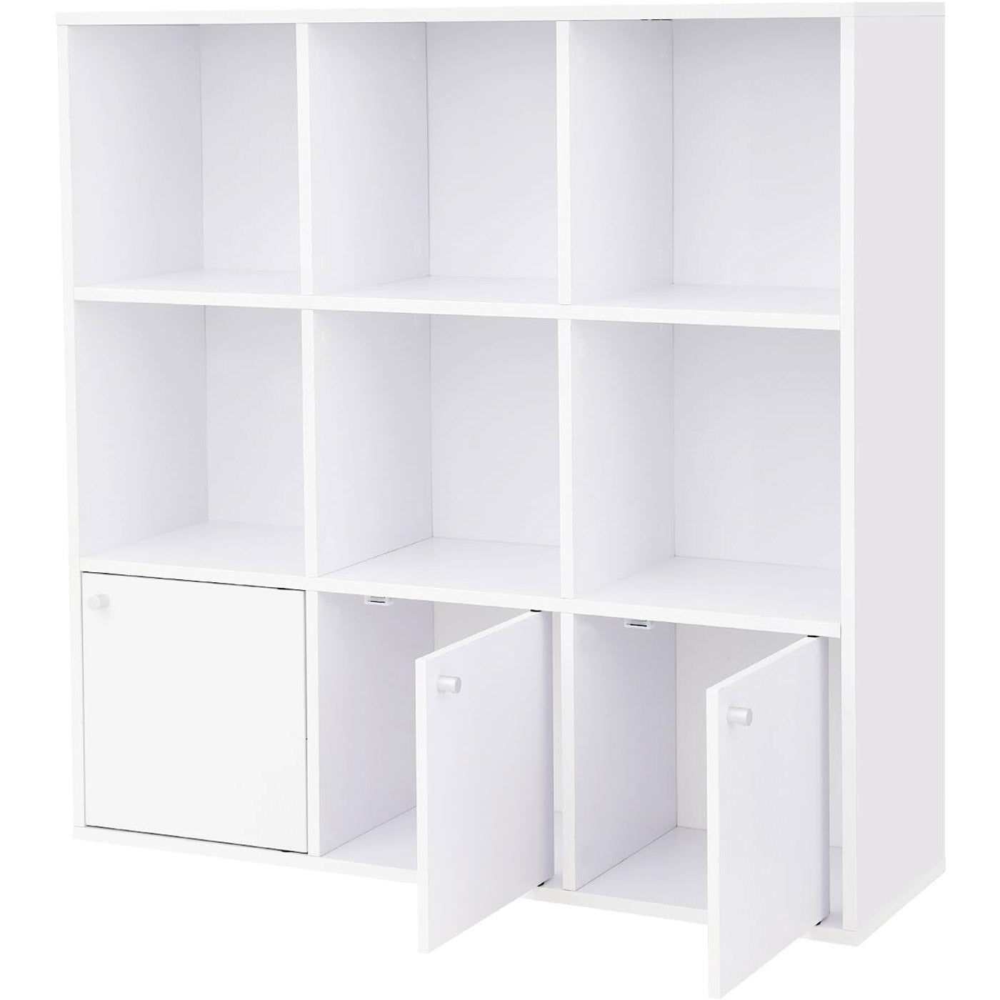 VASAGLE Biblioteca din lemn, cu 9 cuburi, 3 dulapuri inferioare, 98x98x29cm, alb
