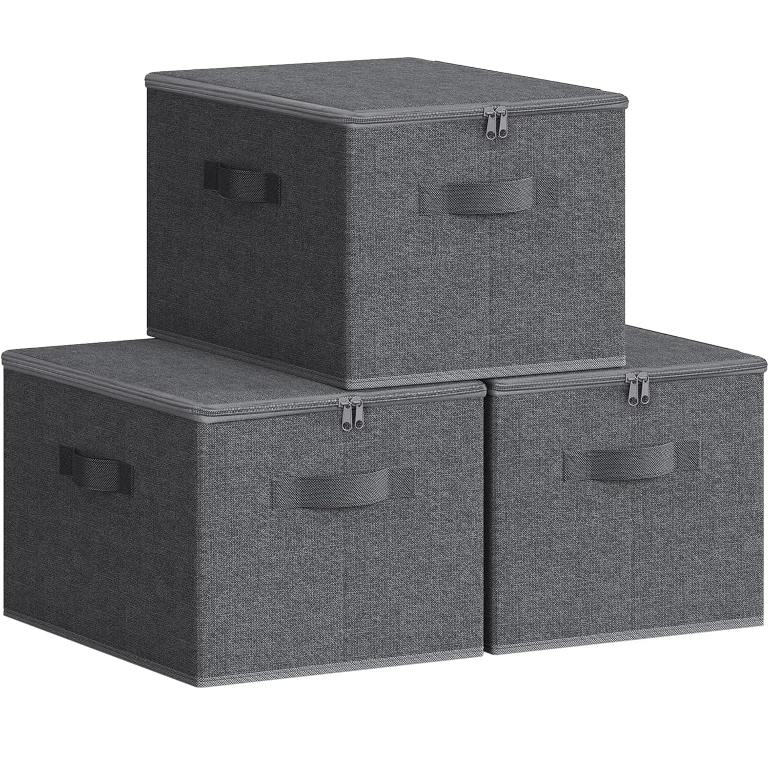 SONGMICS Set 3 cutii de depozitare pliabile, organizatoare pentru dulap, textil, 40x30x25 cm, gri
