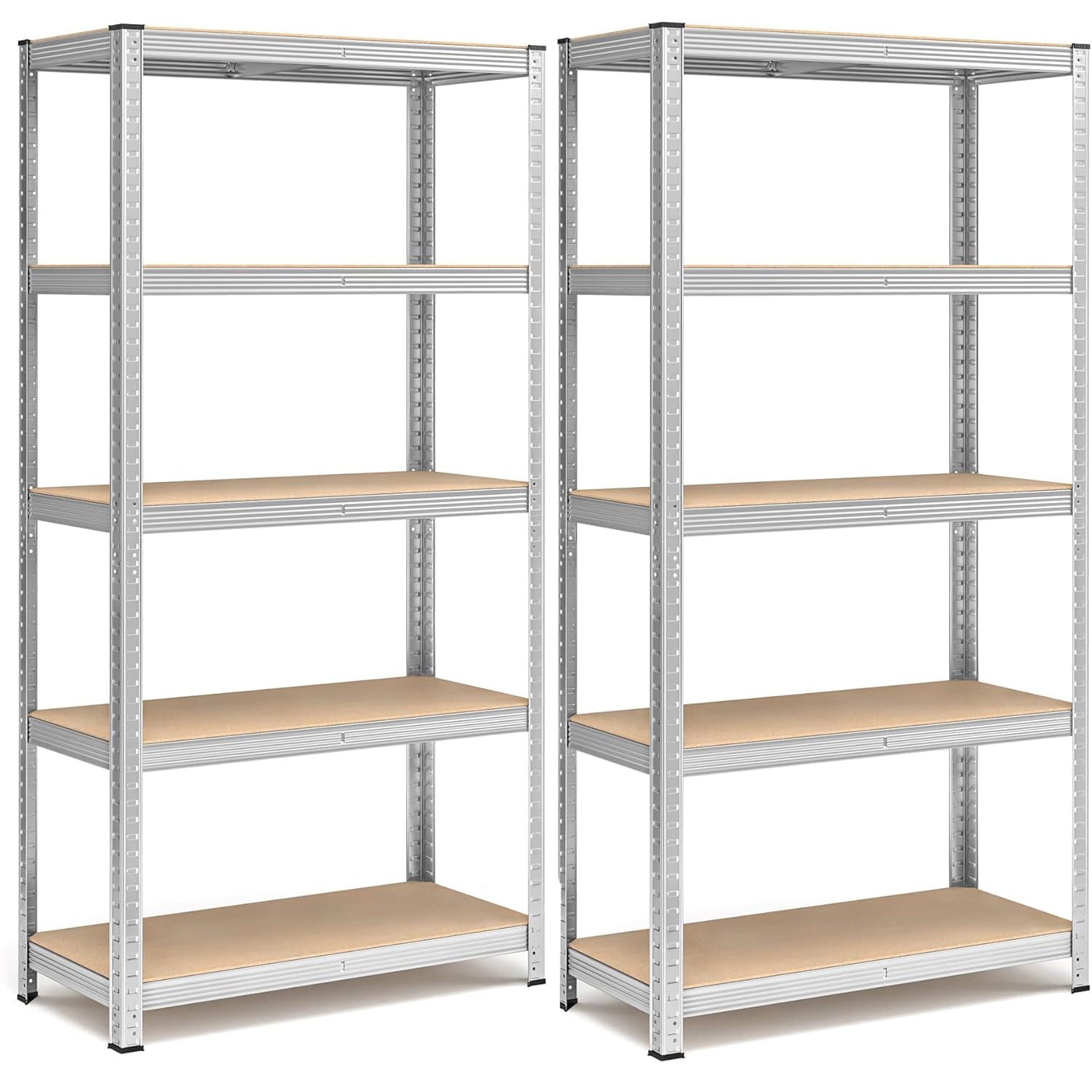 SONGMICS Set de 2 Rafturi de depozitare, cadru din otel armat, polite din MDF, max 2x875kg, 180x90x40cm, gri