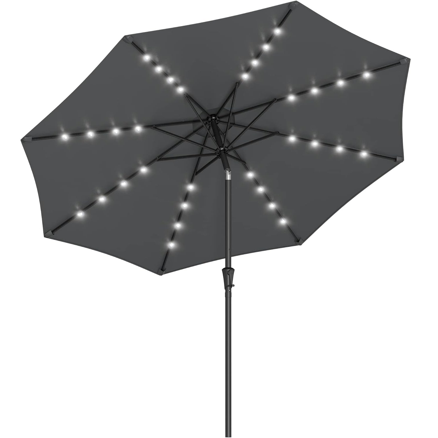SONGMICS Umbrela de gradina, iluminare LED solara, cu manivela pentru deschidere, sistem inclinare, 300cm, gri