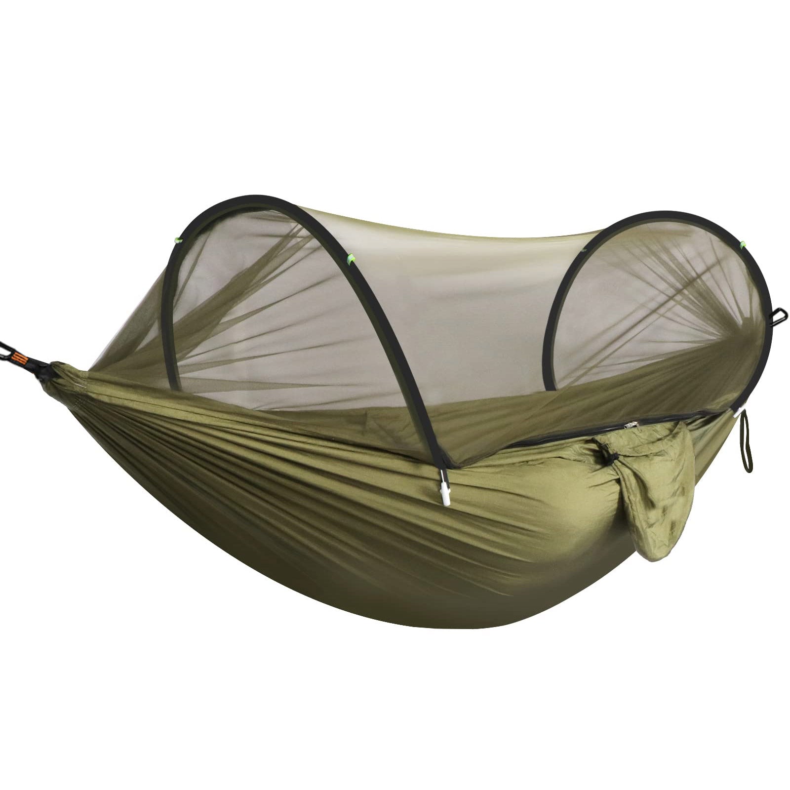 Hamac Sersimo dublu din material parasuta 140x260cm, cu plasa de tantari, verde
