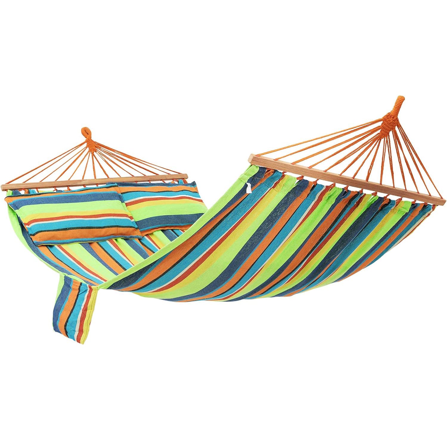SONGMICS Hamac dublu cu bara lemn, perne incluse, maxim 300 kg, 210x150 cm, multicolor