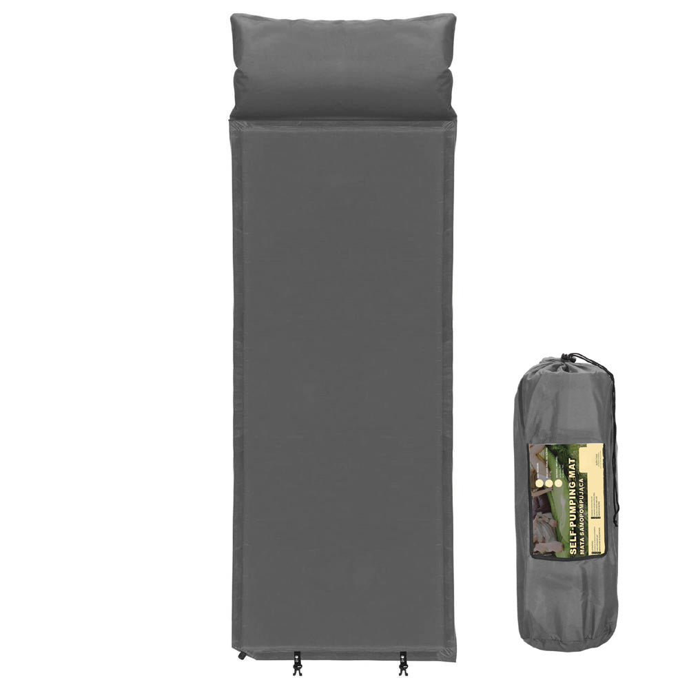 Saltea plabila cu perna din spuma poliuretanica, cu autoumflare, 186x53x2.5cm, gri