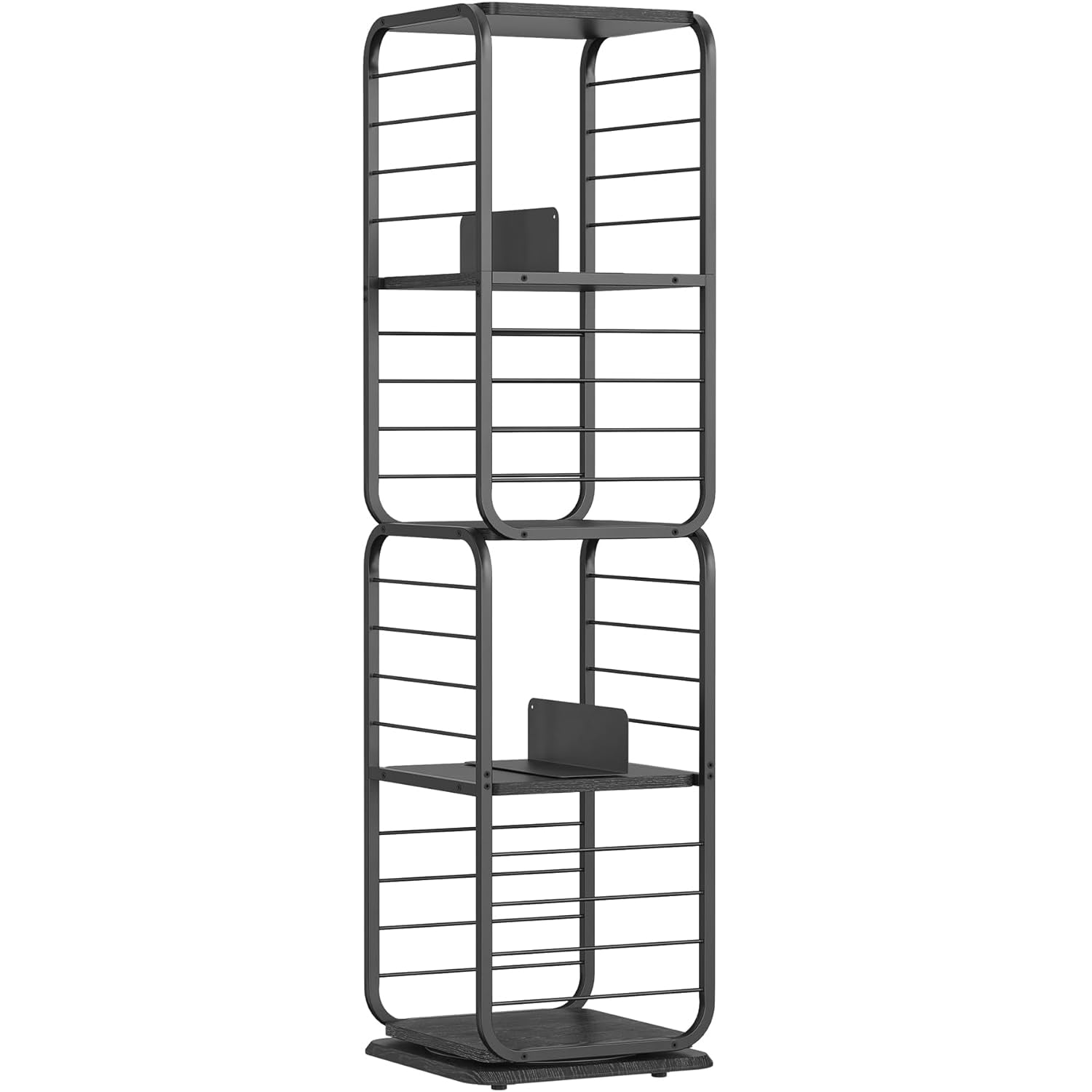 VASAGLE Biblioteca rotativa 360 grade, cadru metalic, cu 5 polite MDF, 43x43x158cm, negru