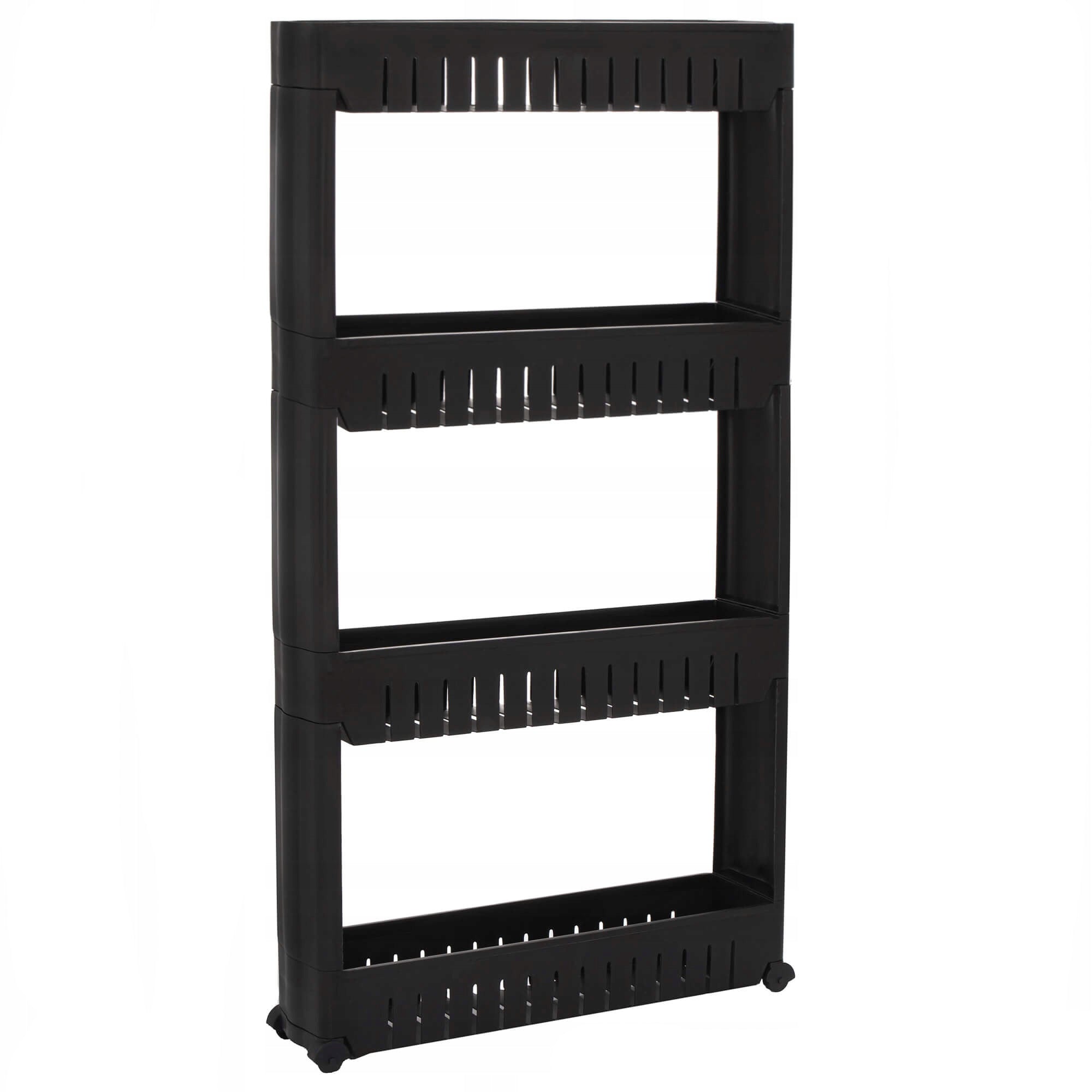 Sistem rafturi de depozitare Sersimo HA117 cu roti pentru bucatarie sau baie cu 4 polite, negru