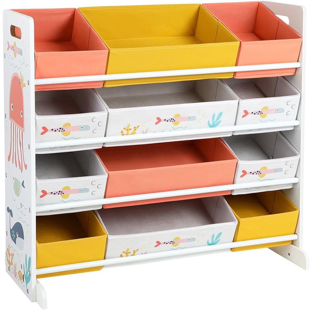 SONGMICS Raft de depozitare jucarii, 12 cutii detasabile din tesatura, 83x38x78cm, alb
