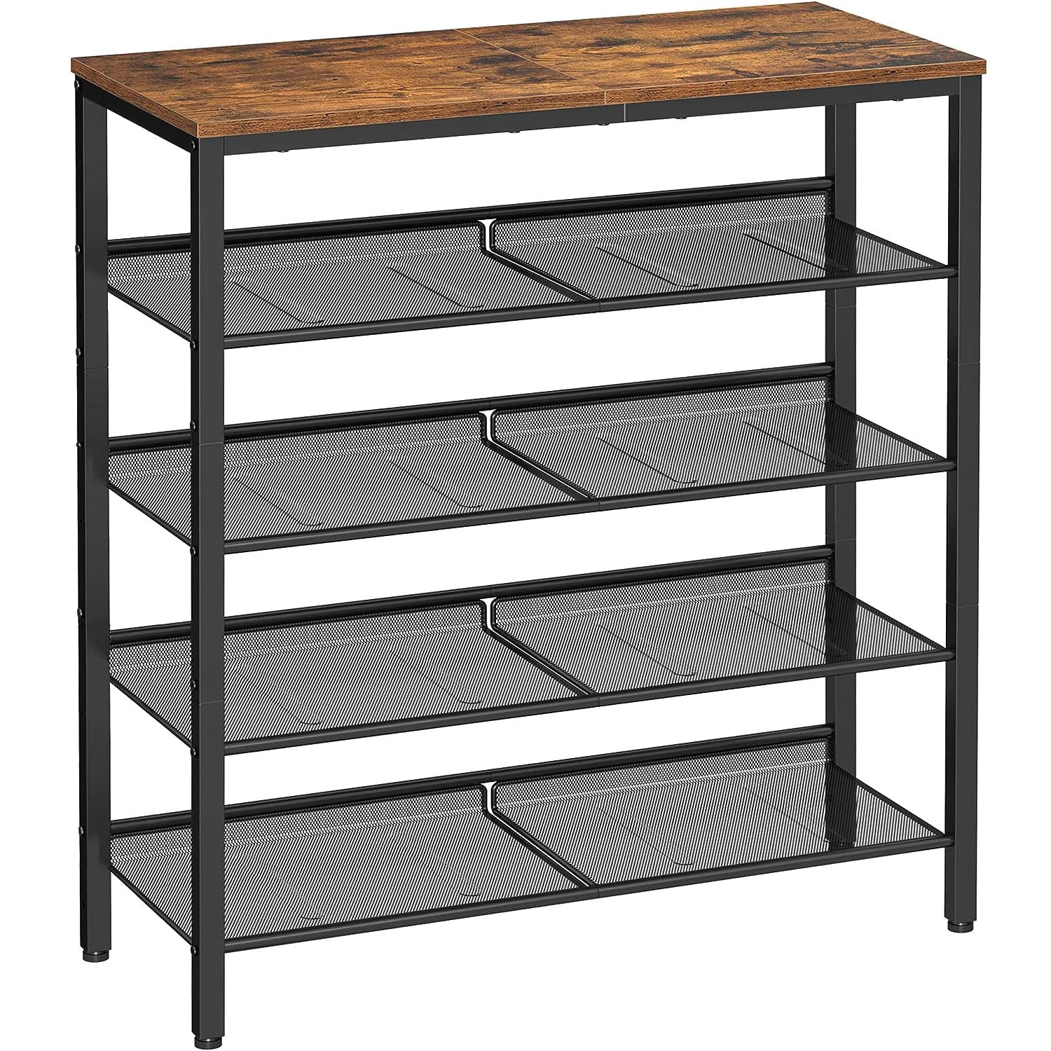 VASAGLE Raft de pantofi, 5 niveluri, rafturi reglabile din plasa, metal, stil industrial, 75x28x93cm, maro vintage negru