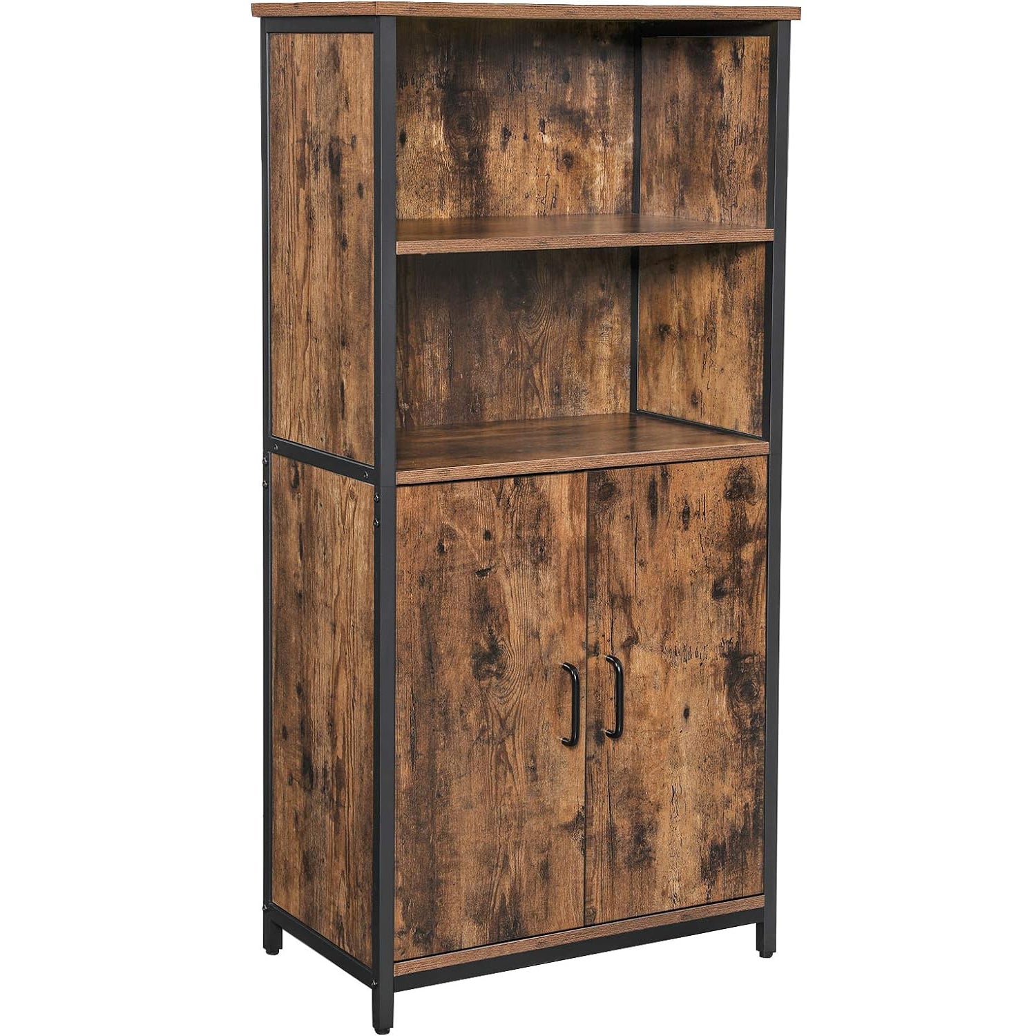 VASAGLE Comoda cu rafturi tip bufet, utilizare multifunctionala, stil industrial, 35x60x125cm, maro rustic