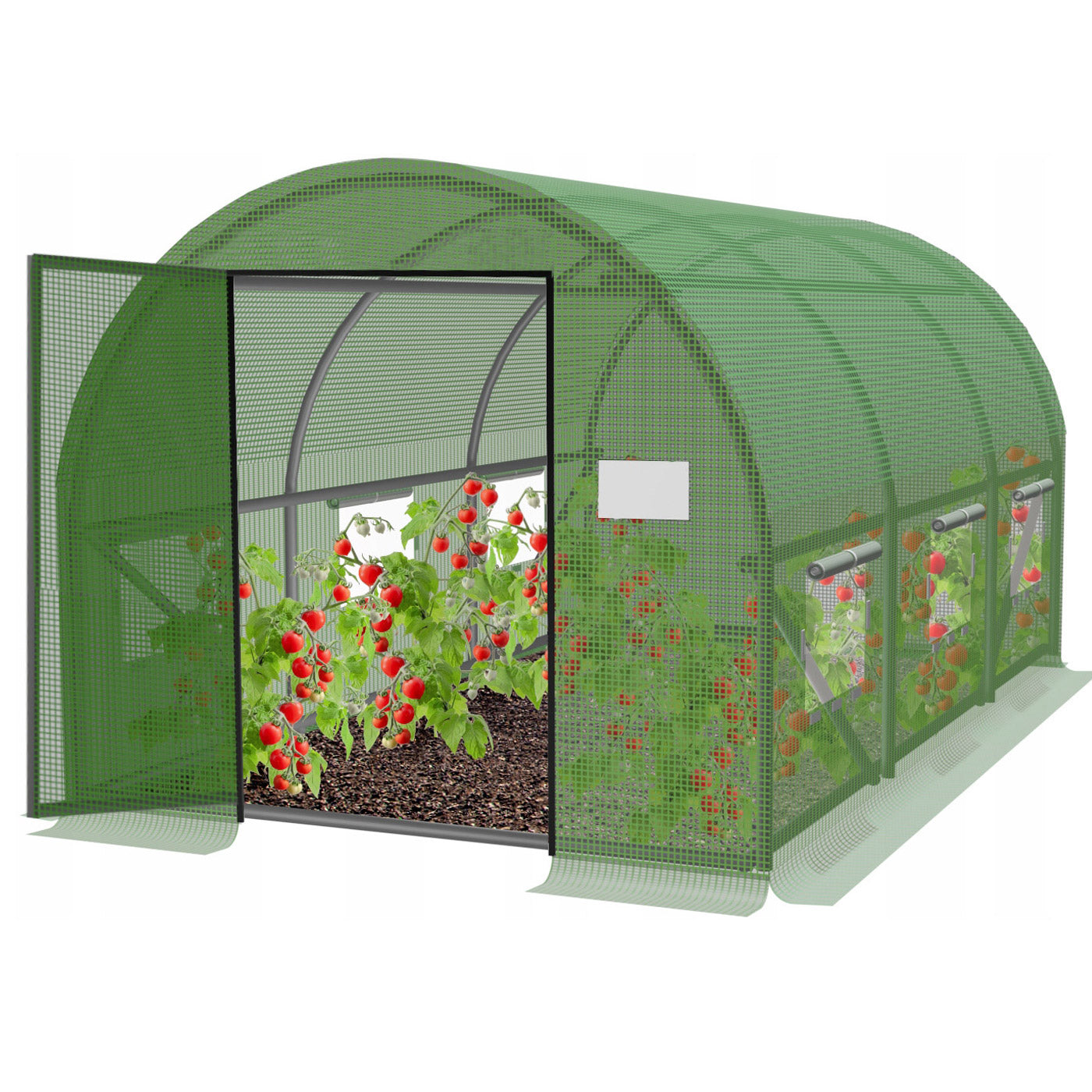 Sera de gradina, tip tunel cu cadru metalic, 300x200cm, verde, 6mp, usa cu cadru