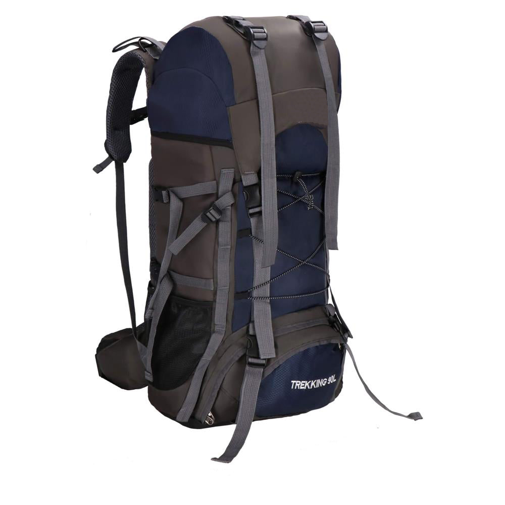 Rucsac tactic militar pentru drumetie, cu husa de ploaie, 90 litri, 25 kg, 74x32x20 cm, gri albastru