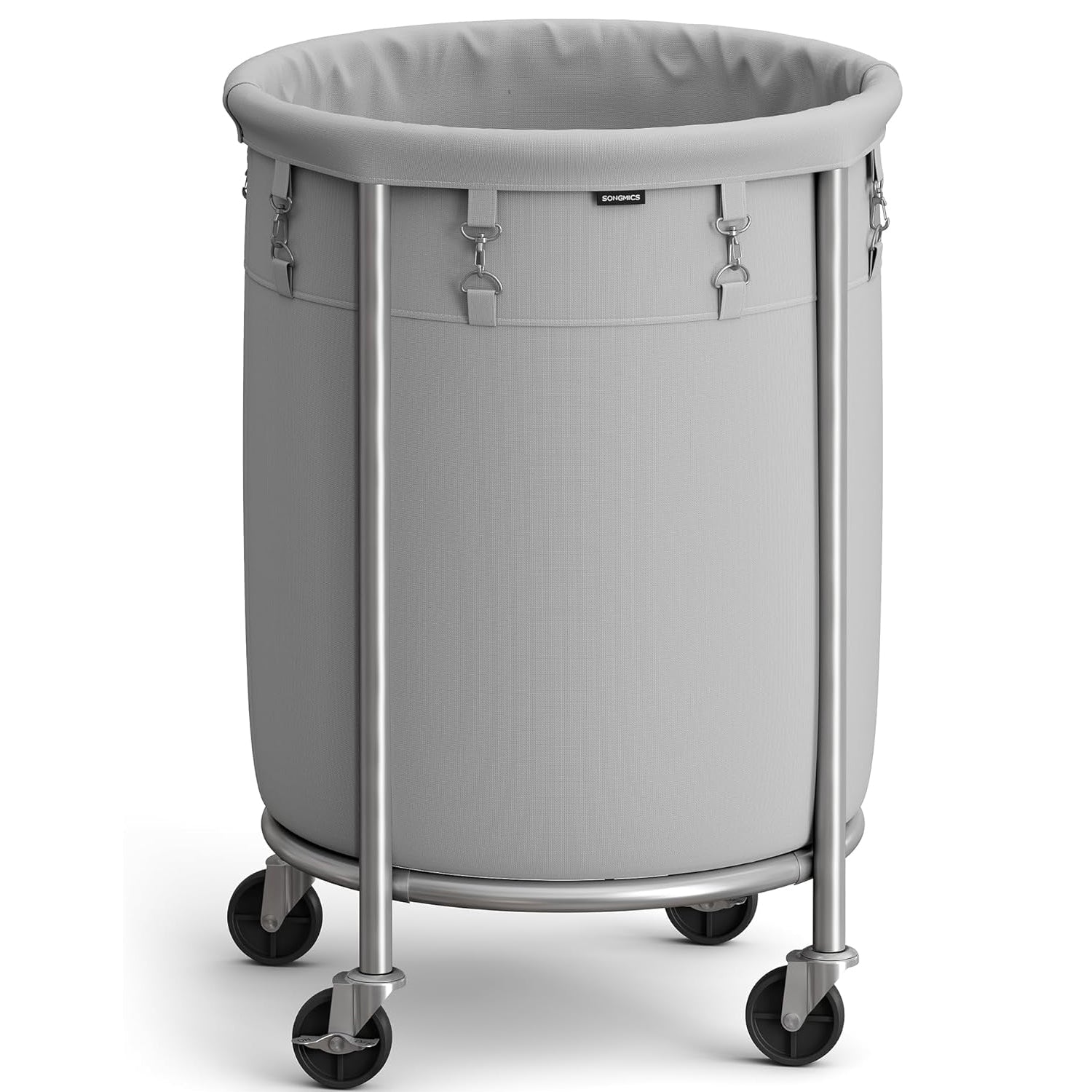 SONGMICS Cos de rufe rotund cu roti, cadru din otel, sac de rufe detasabil, 110 litri, gri
