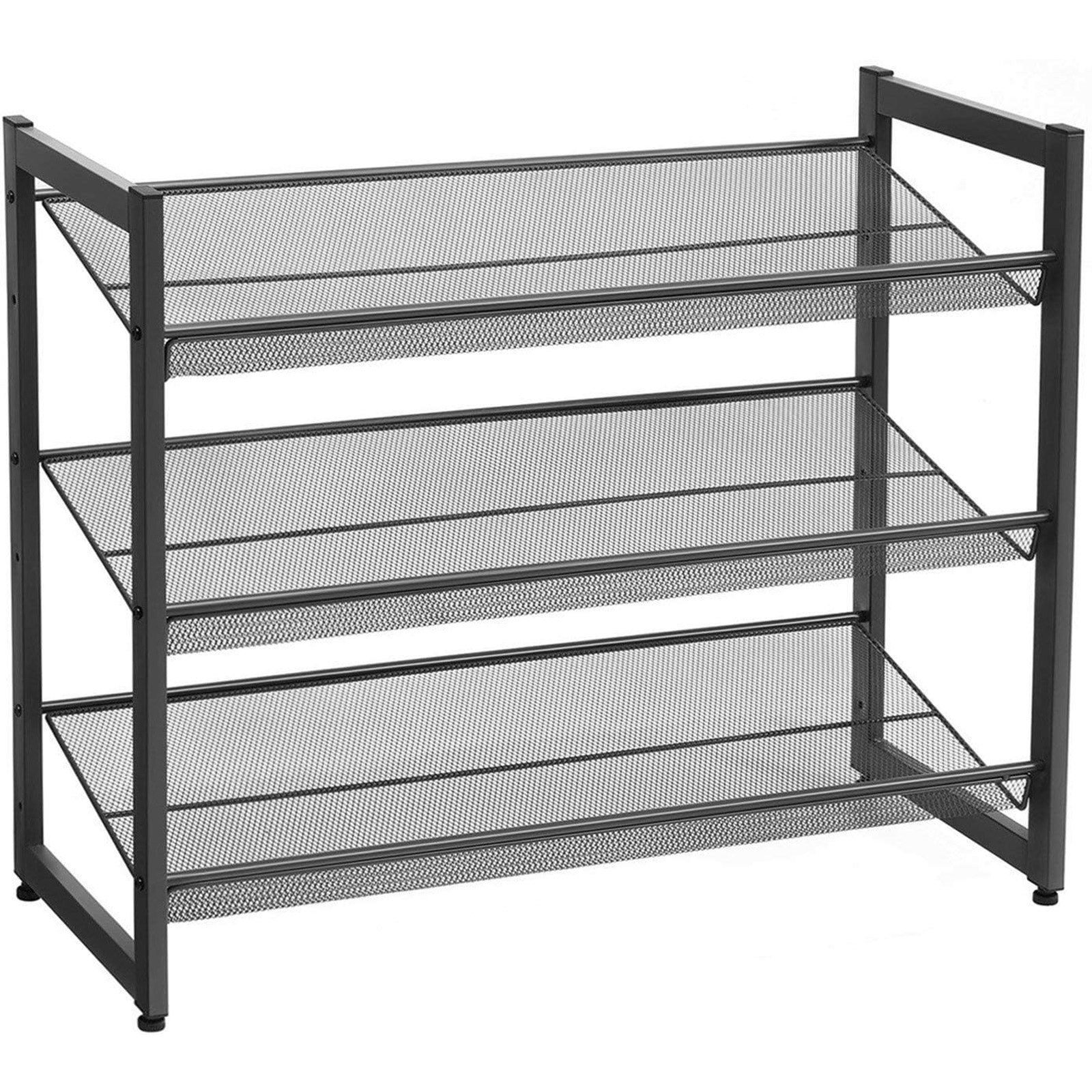 Raft de depozitare pantofi pe 3 niveluri, metal, rafturi plate sau unghiulare reglabile, 31x74x63cm, negru