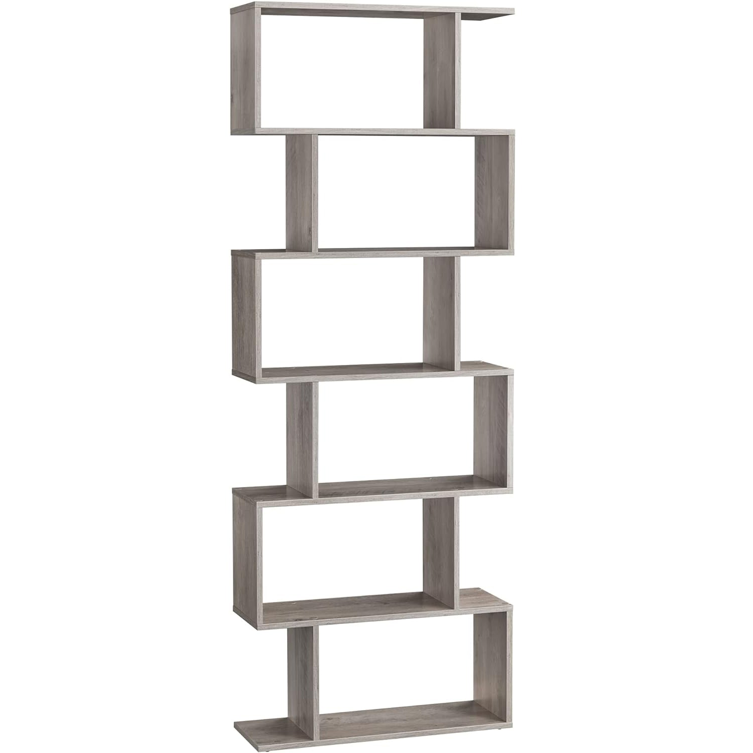 VASAGLE Biblioteca, raft cu 6 unitati de depozitare, pentru living, din lemn, 24x190x70cm, gri stejar