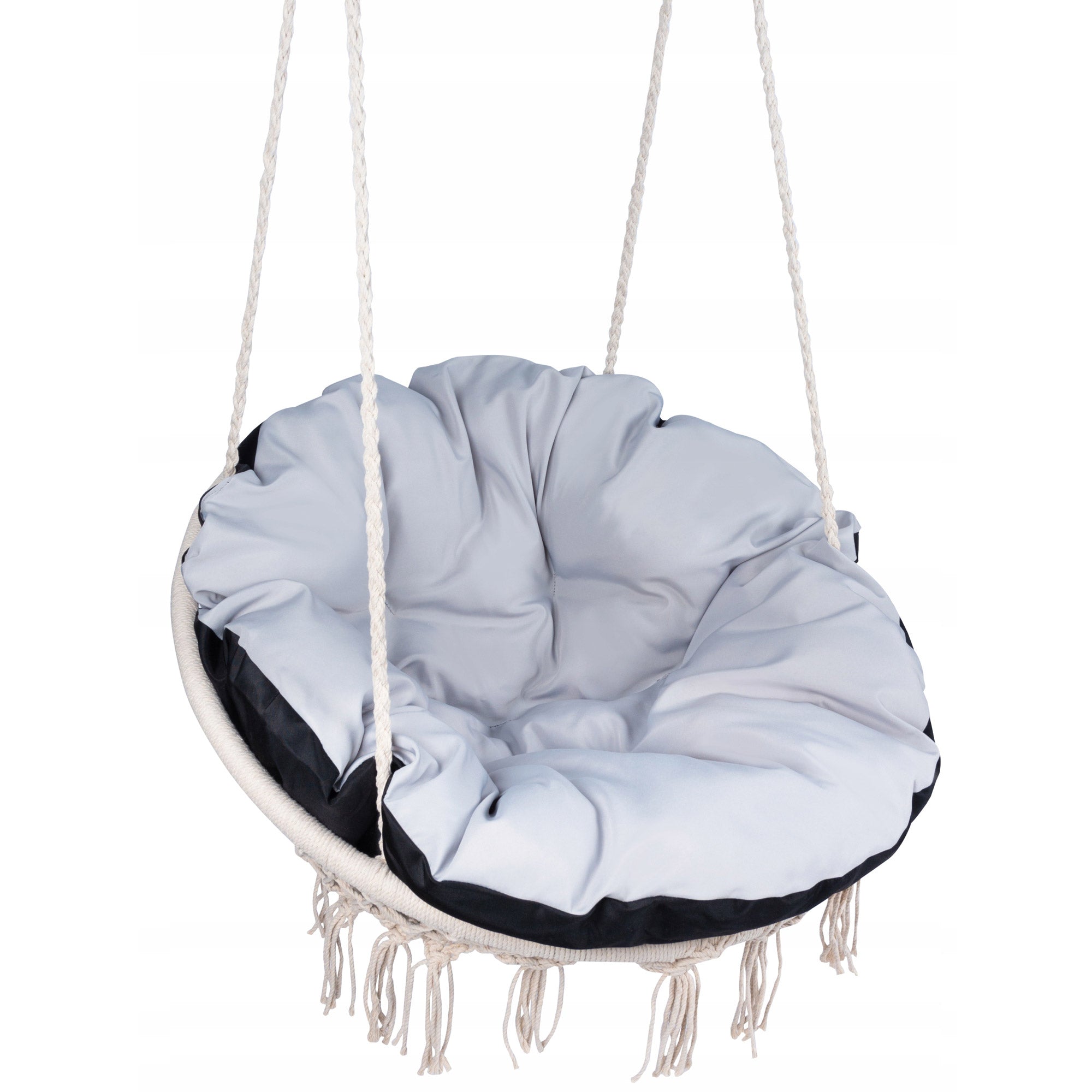 Scaun rotund Sersimo tip leagan suspendat cu perna Super Confort Plus, casa sau gradina, bej