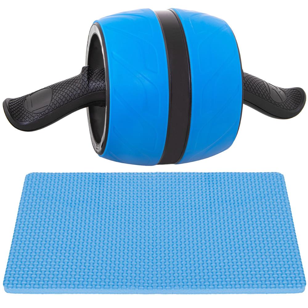 Aparat fitness tip roata pentru abdomene cu covor din spuma, albastru negru