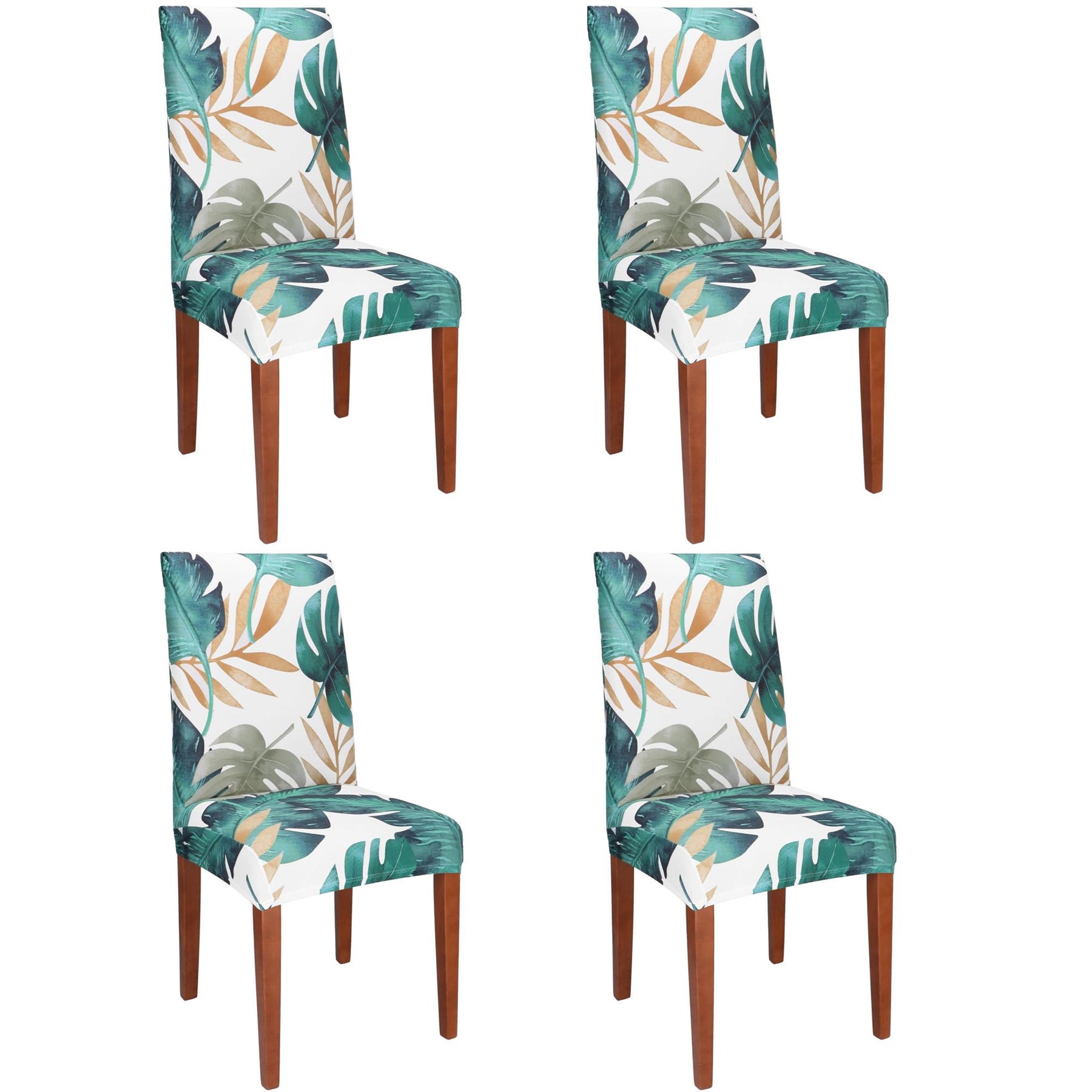 Set 4 huse pentru scaun, marime universala, poliester si spandex, 38x70cm, verde cu model floral