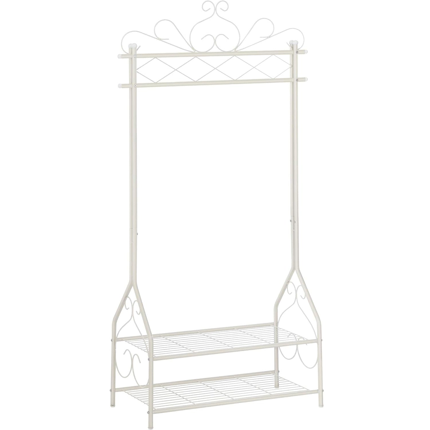 SONGMICS Suport pentru haine metalic, cu sina de agatat, 2 rafturi, 92x41x173cm, crem