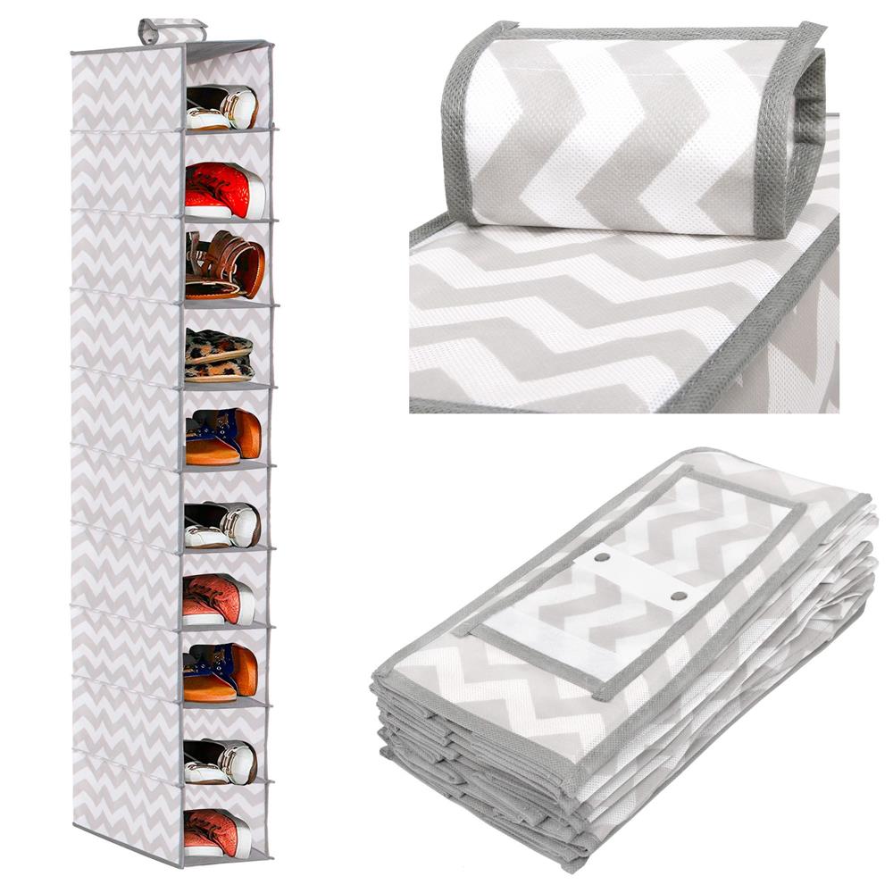 Organizator dulap Sersimo, 10 compartimente, textil, 120cm, alb gri