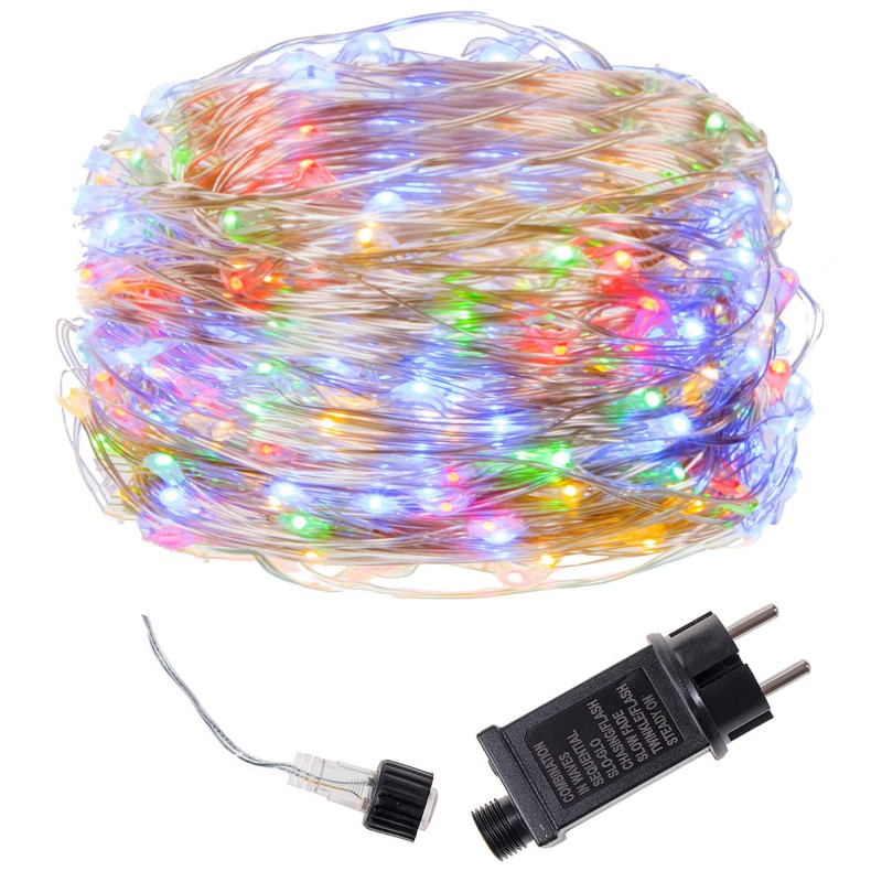 Instalatie lumina decorativa cu 300 LED-uri, 30m, pentru interior/exterior, iluminare multicolor