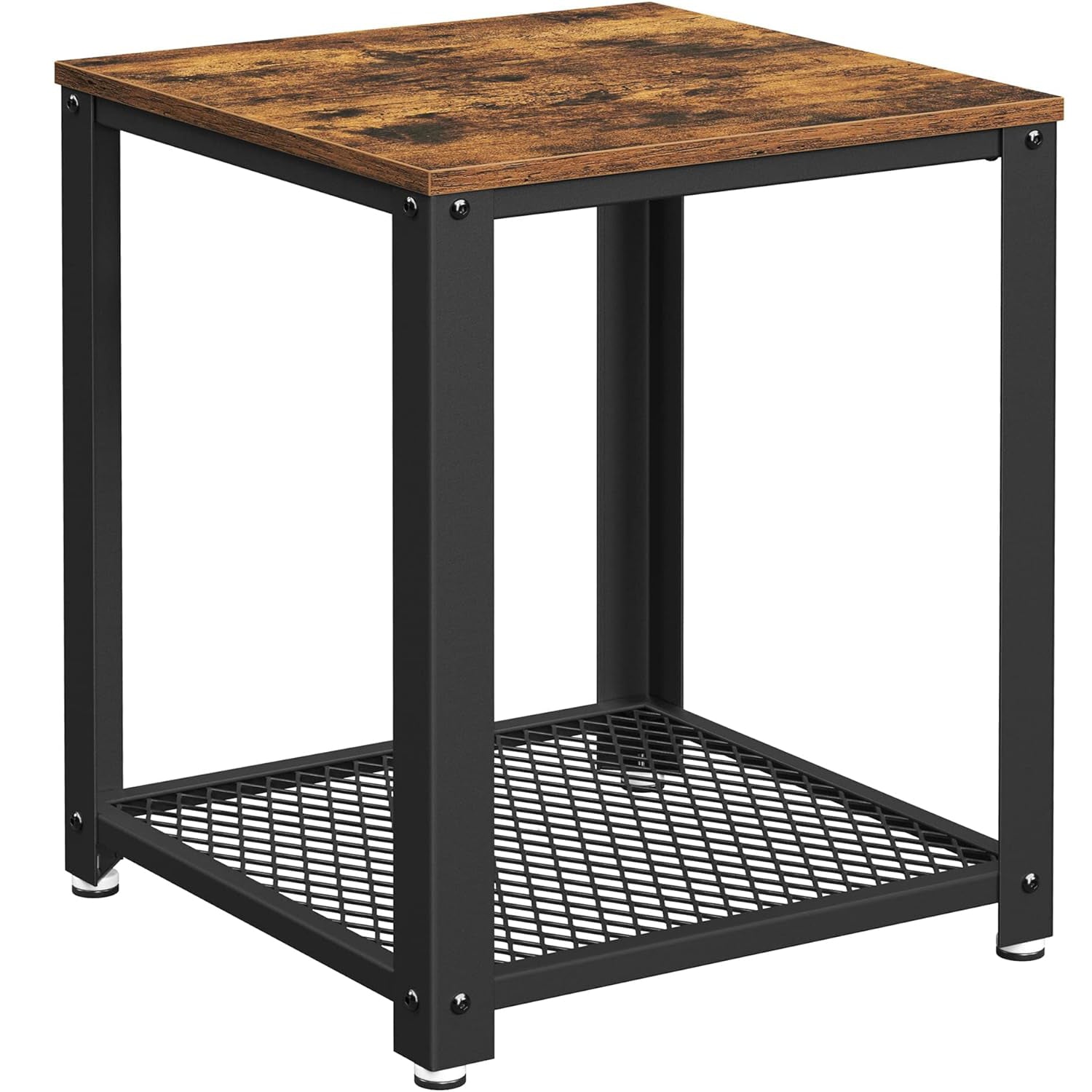VASAGLE Masa de cafea laterala, tip noptiera, cu cadru metalic, 45x45x55cm, maro rustic si negru