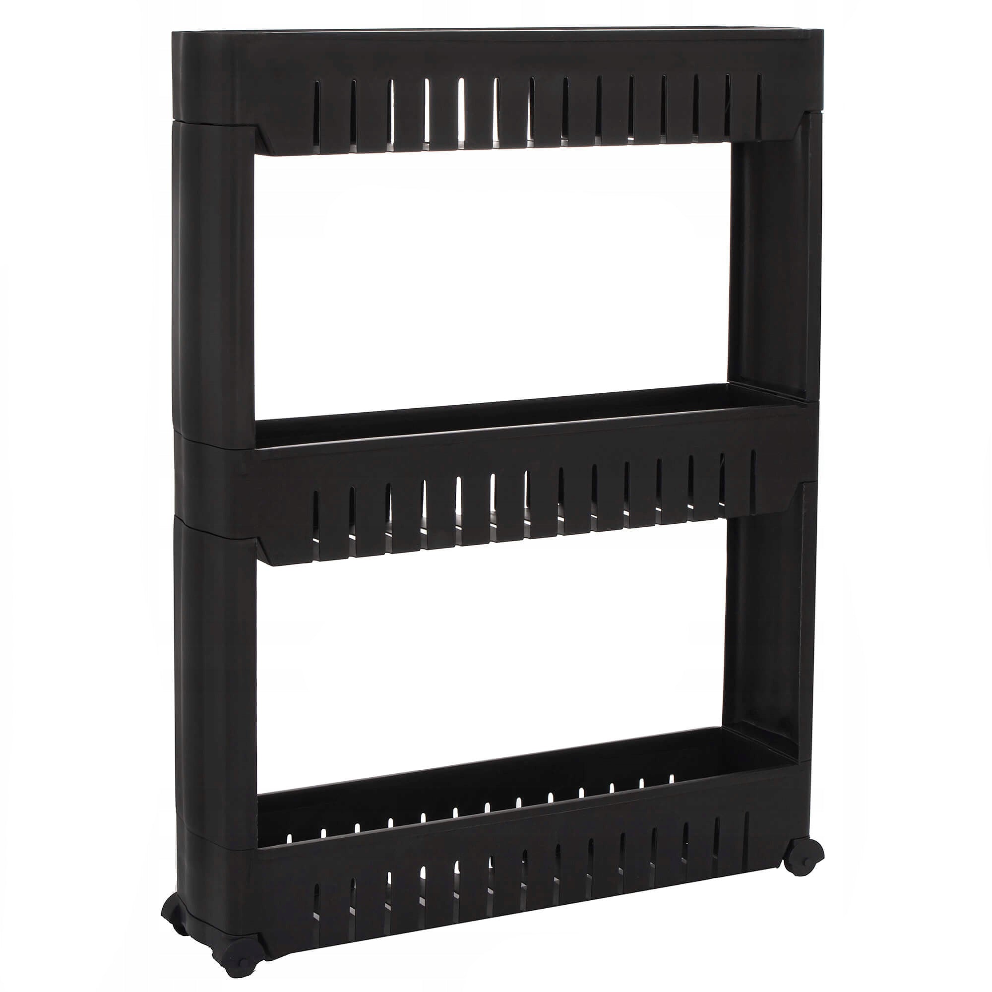 Sistem rafturi de depozitare Sersimo HA116 cu roti pentru bucatarie sau baie cu 3 polite, negru