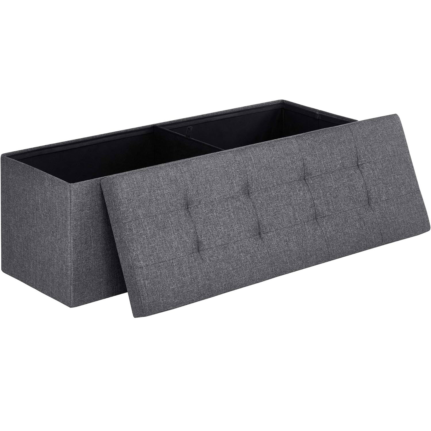 SONGMICS Taburet pliabil cu sezut moale, spatiu de depozitare 131litri, maxim 300kg, 110x38x38cm, gri inchis