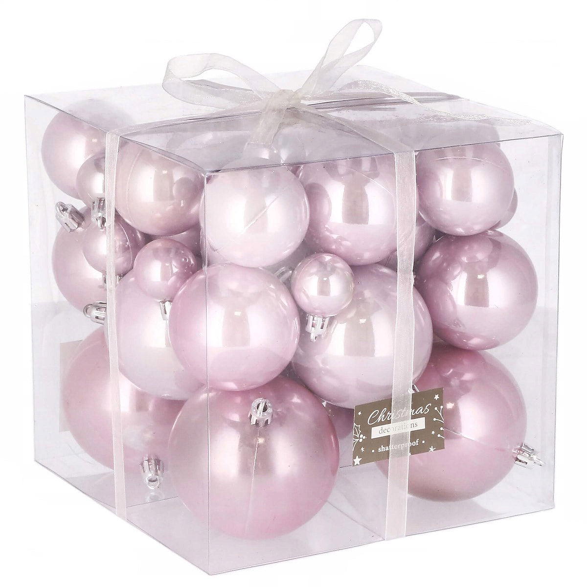 Set globuri de Craciun, 37 bucati, 3-8cm, roz