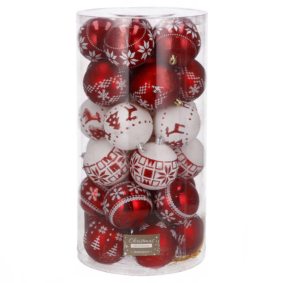 Set globuri de Craciun cu modele de sarbatori, 30 bucati, 5cm, alb rosu
