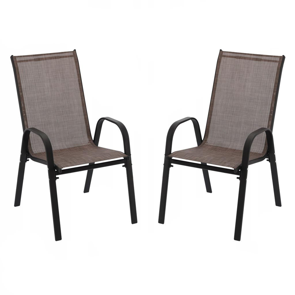 Set 2 scaune de gradina cu cadru metalic, stivuibile, 55x72x96cm, maro