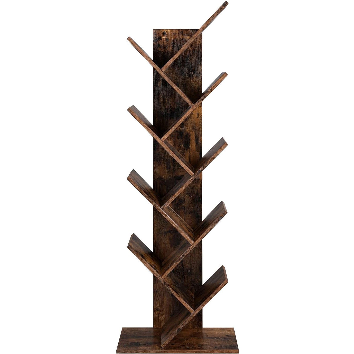 Biblioteca de podea cu 8 etaje, cu rafturi din lemn in forma V, 25x141x50cm, maro rustic