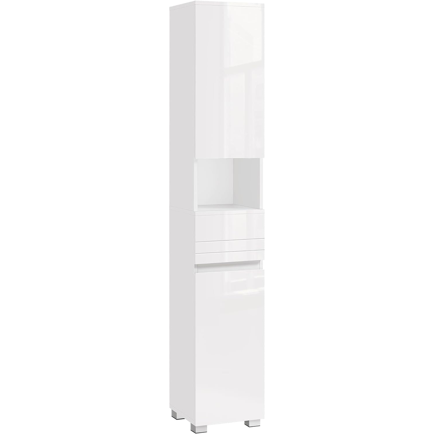VASAGLE Dulap de baie tip coloana, din MDF, cu sertar si 2 usi, 30x30x170cm, alb