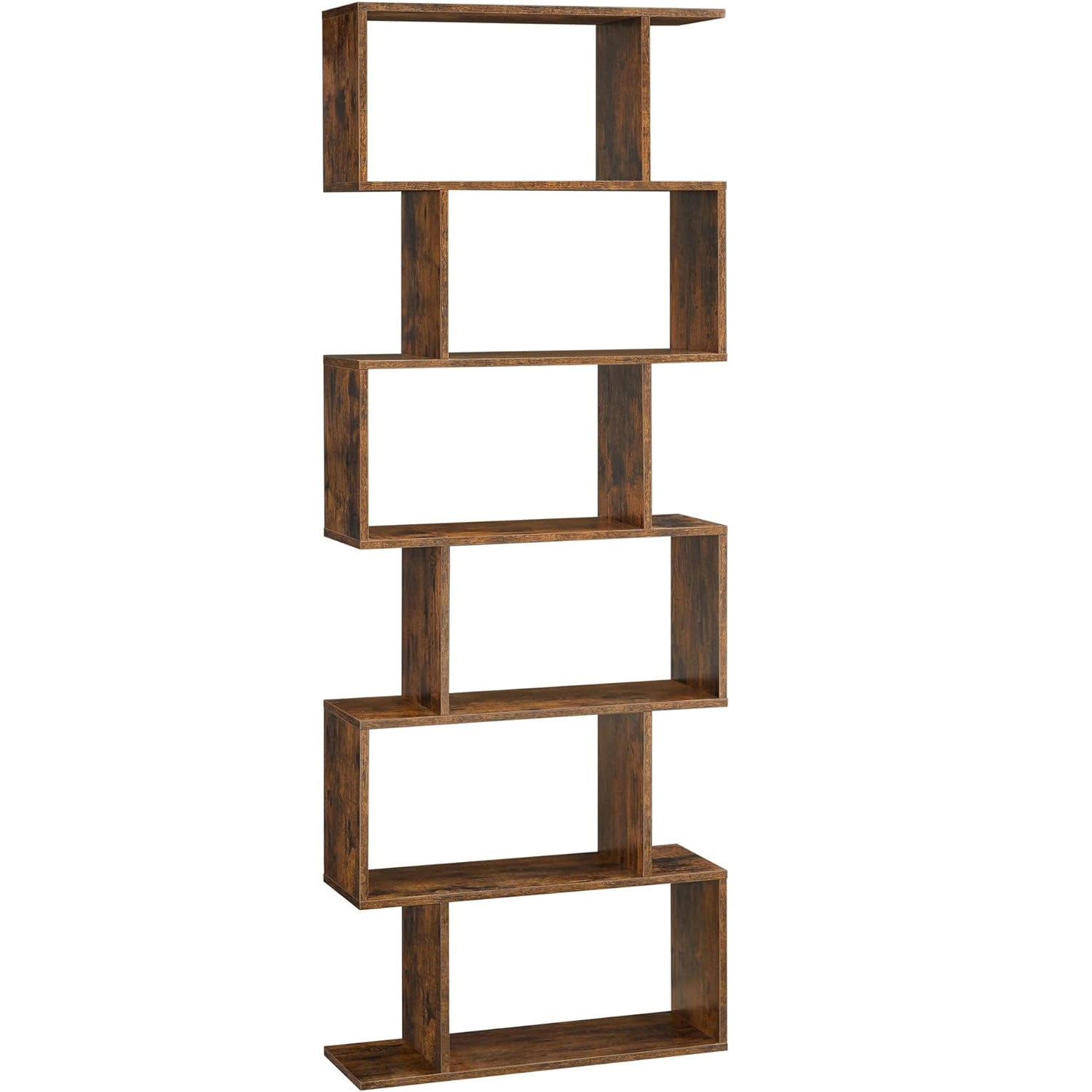 VASAGLE Biblioteca, raft cu 6 unitati de depozitare, pentru living, din lemn, 24x190x70cm, maro rustic