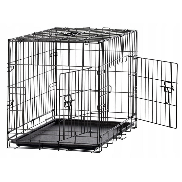 Cusca pentru animale, 2 usi, Pliabila din metal, L, Negru, 61x49x42 cm