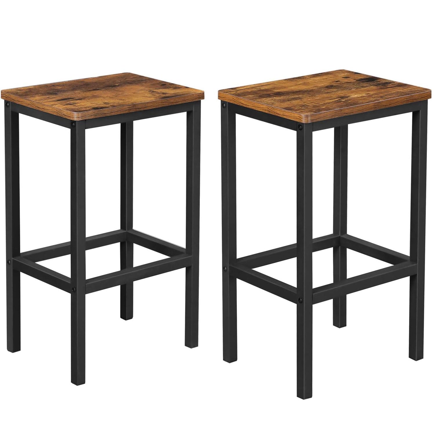 VASAGLE Set 2 scaune bar inalte, sezut dreptunghiular, cadru din otel, 40x30x65cm, stil industrial, maro rustic si negru