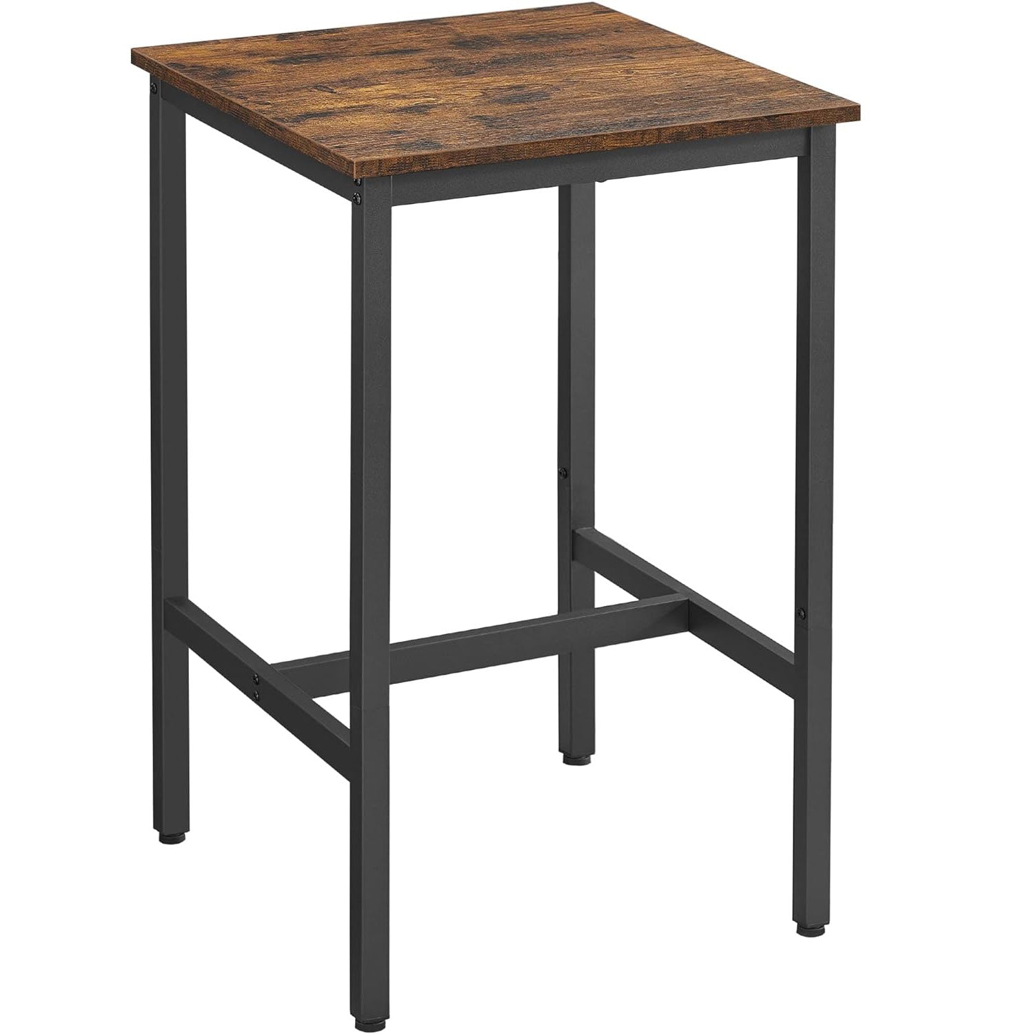 VASAGLE Masa de bar pentru bucatarie, patrata, inalta, cadru de otel, 60x60x92cm, stil industrial, maro rustic si negru