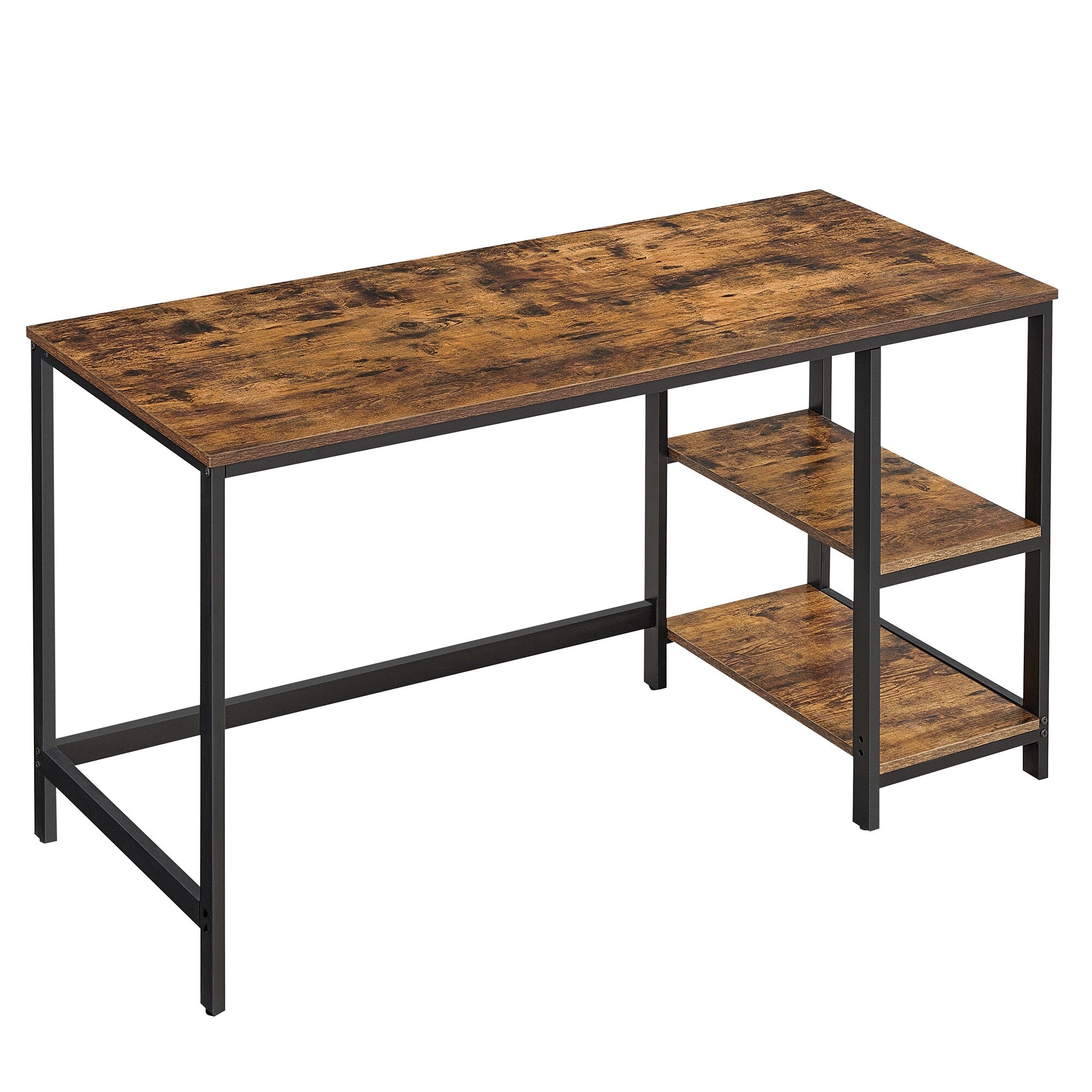 VASAGLE Birou cu 2 rafturi stanga sau dreapta, stil industrial, 60x140x76 cm, maro rustic