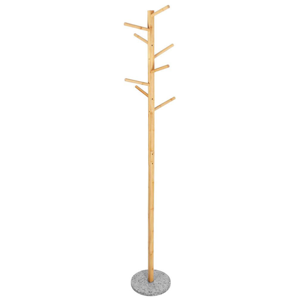 Cuier tip pom din bambus cu baza de granit, 8 agatatoare, 182cm, natur